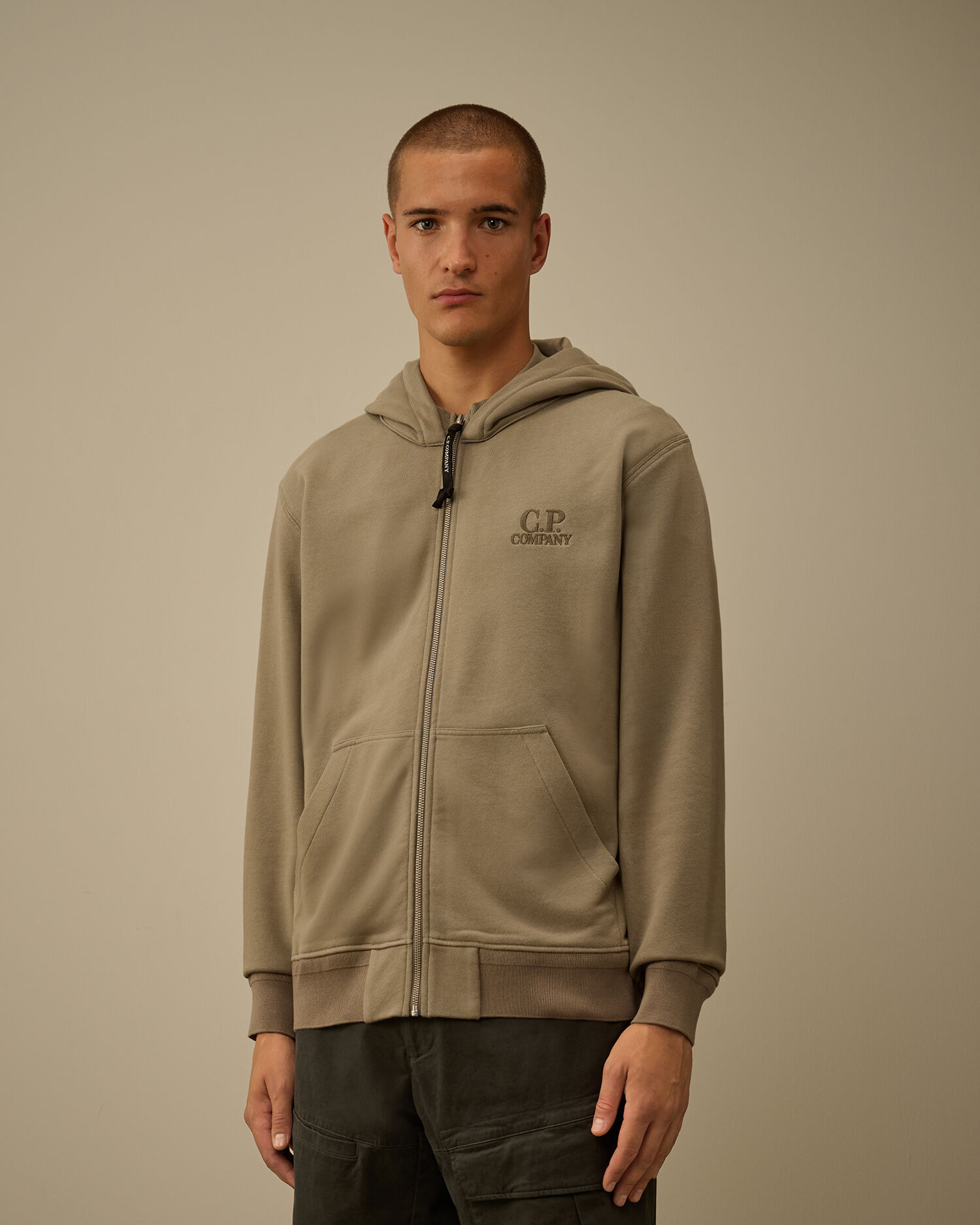 Diagonal Raised Fleece Hooded Full Zip Sweatshirt - 3