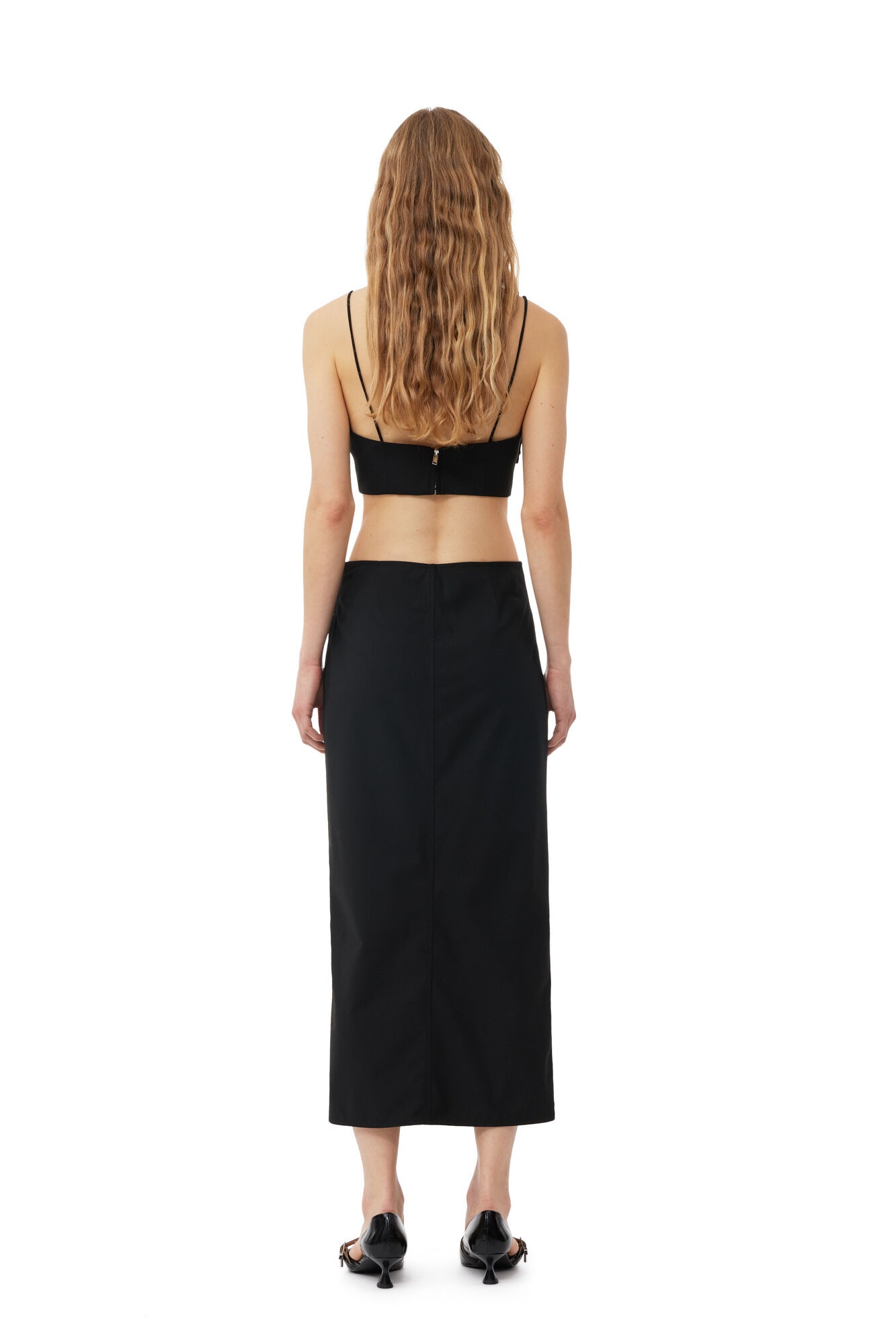 BLACK DRAPEY MELANGE MIDI SKIRT - 4