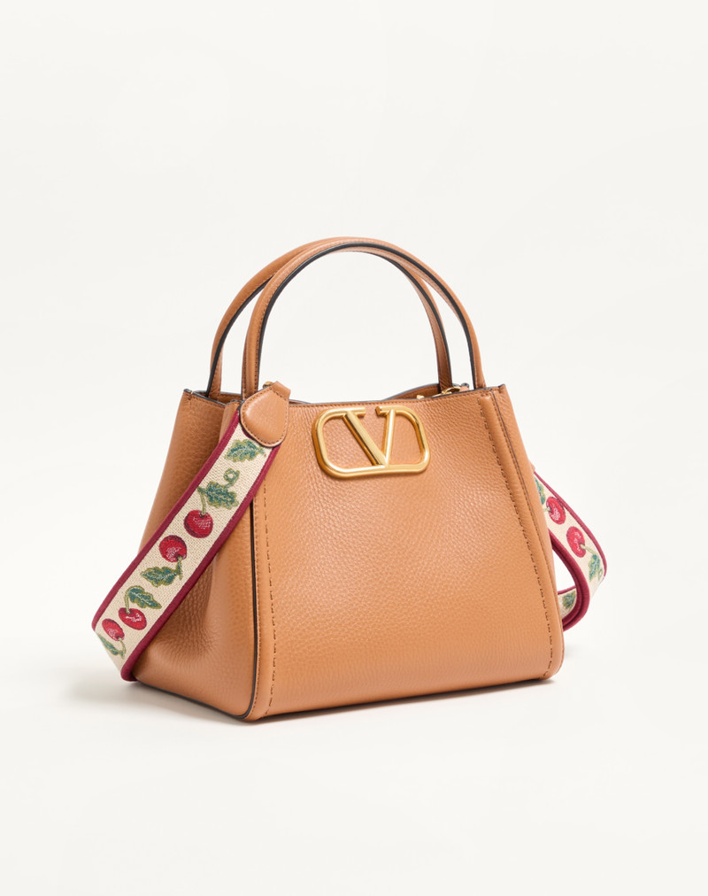 VALENTINO GARAVANI ALLTIME MEDIUM HANDBAG IN GRAINY CALFSKIN WITH CHERRYFIC EMBROIDERED RIBBON SHOUL 2