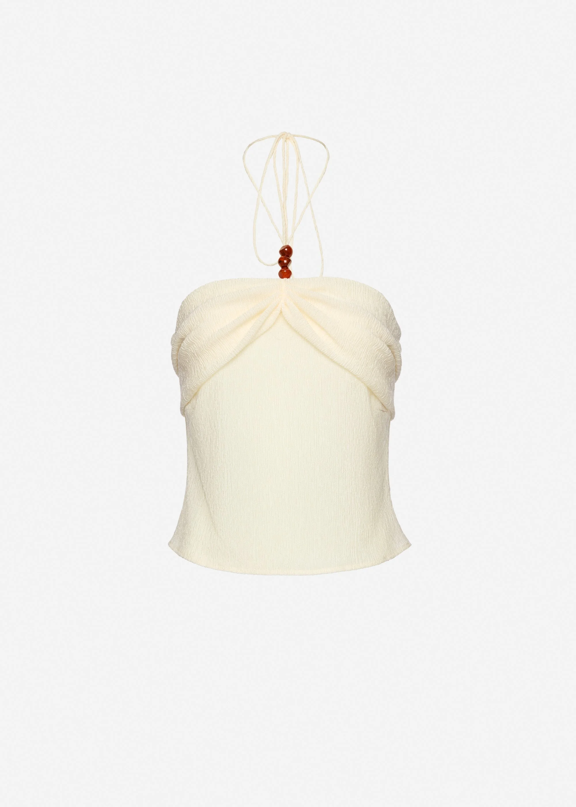 Draped halterneck top with beads in cream - 1