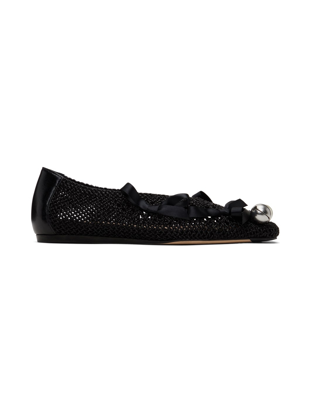 Black Bell Charm Crochet Ballerina Flats - 1
