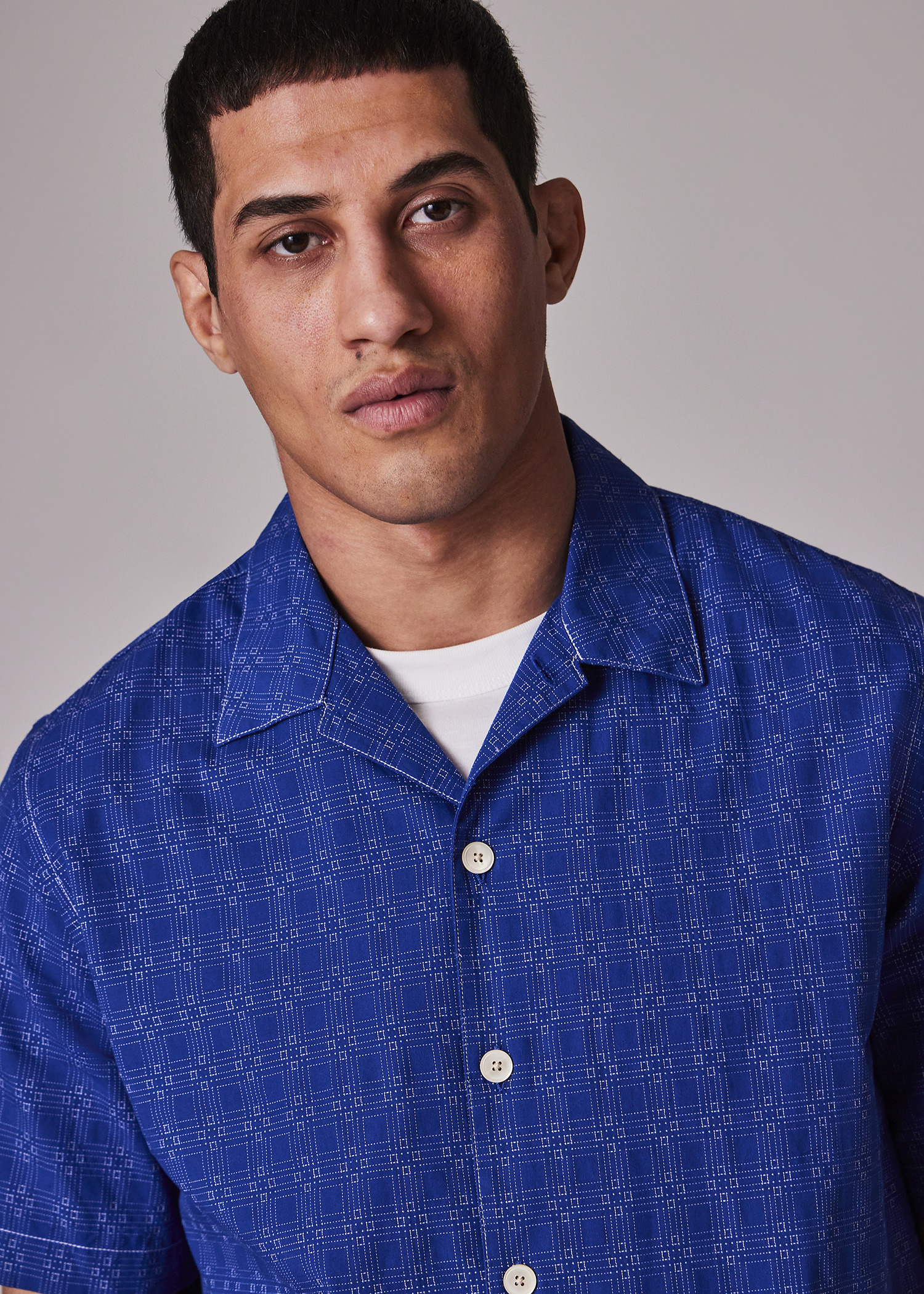 Casual-Fit Cotton Blue 'Geometric' Shirt - 6