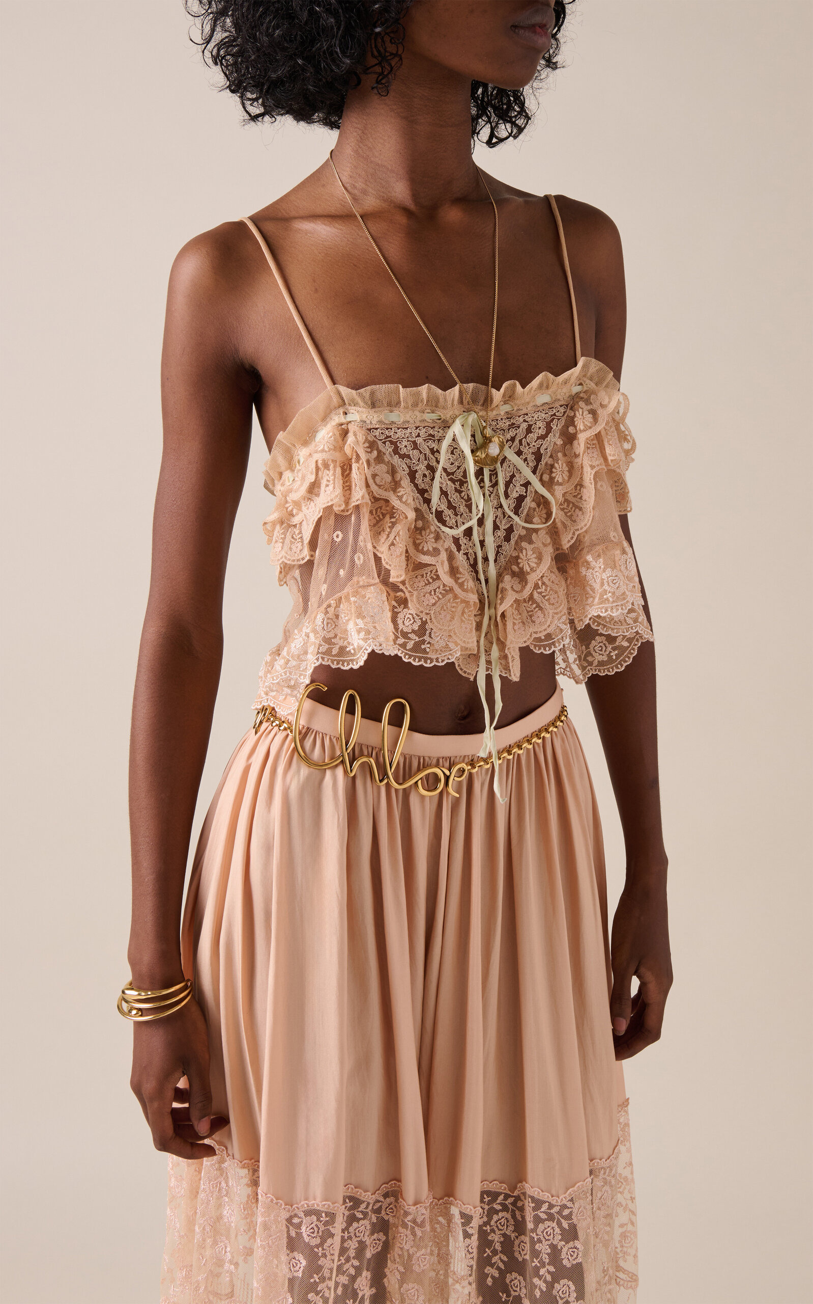 Ruffled Embroidered Lace Crop Top light pink - 2