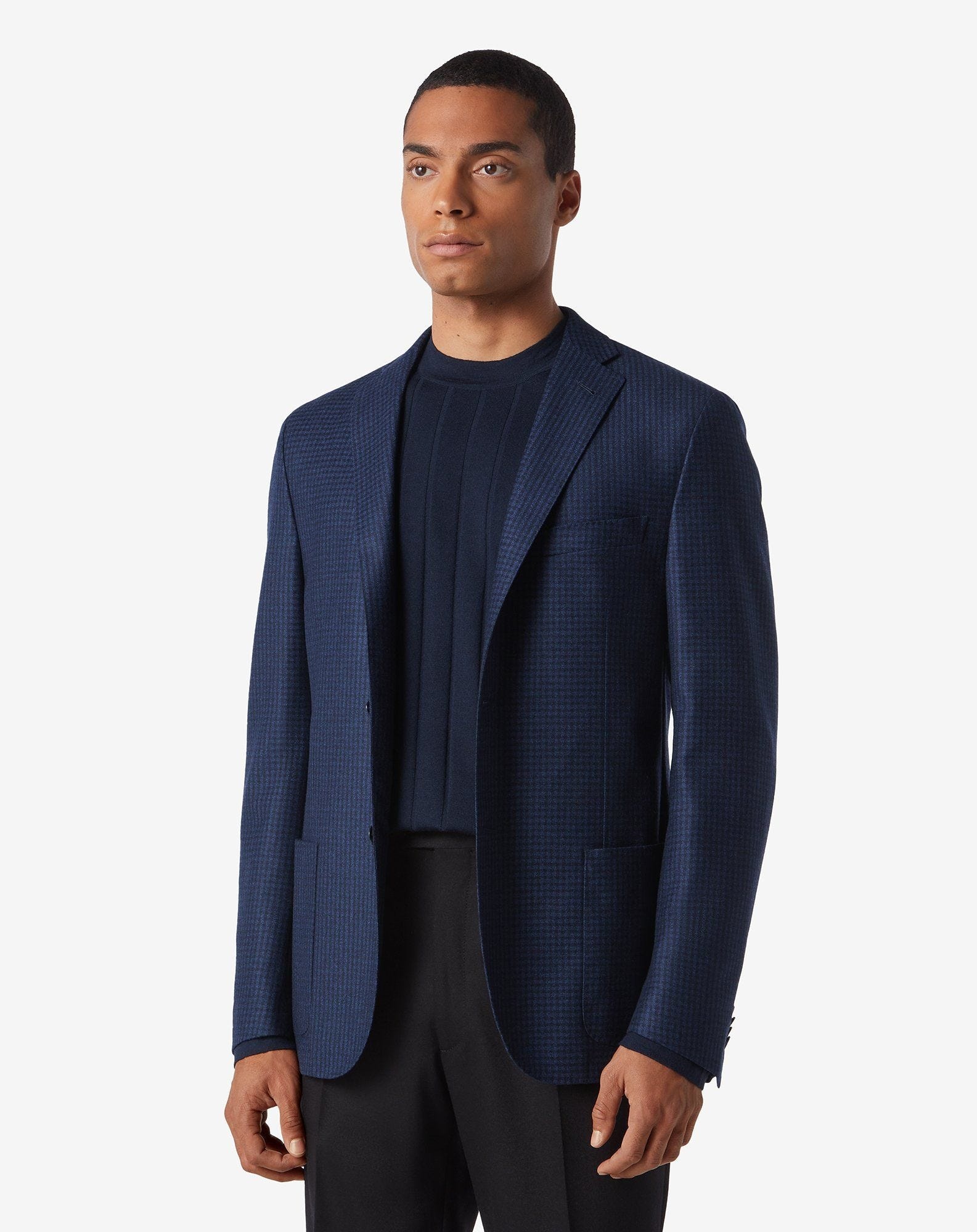 Blue 2-button wool jacket with micro-patterns - 2
