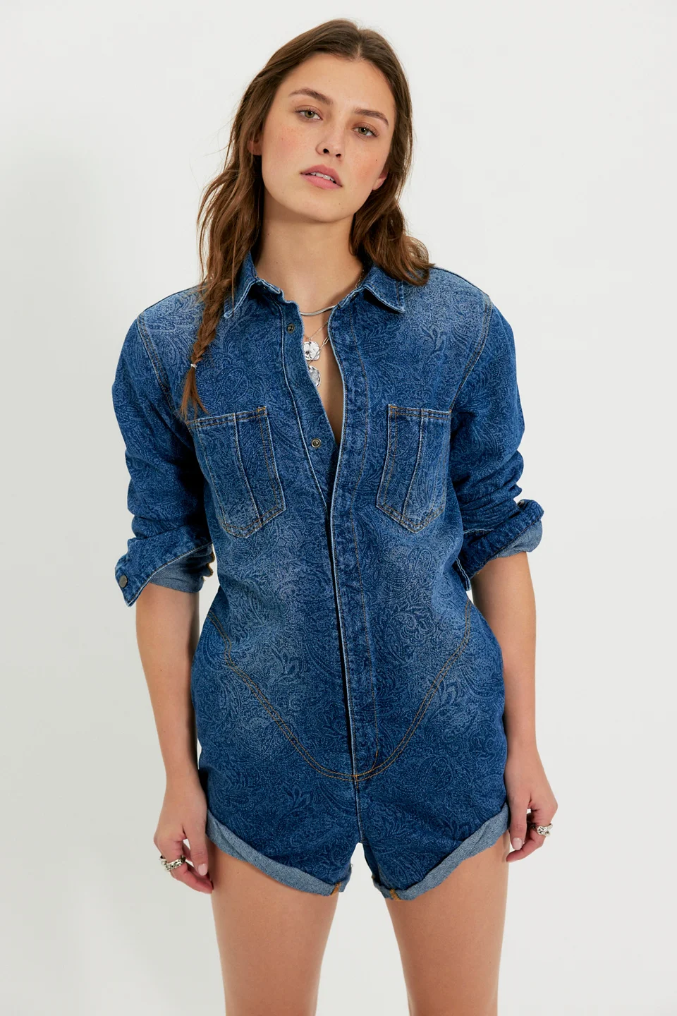 OneTeaspoon Prophecy Printed Denim Romper - 1