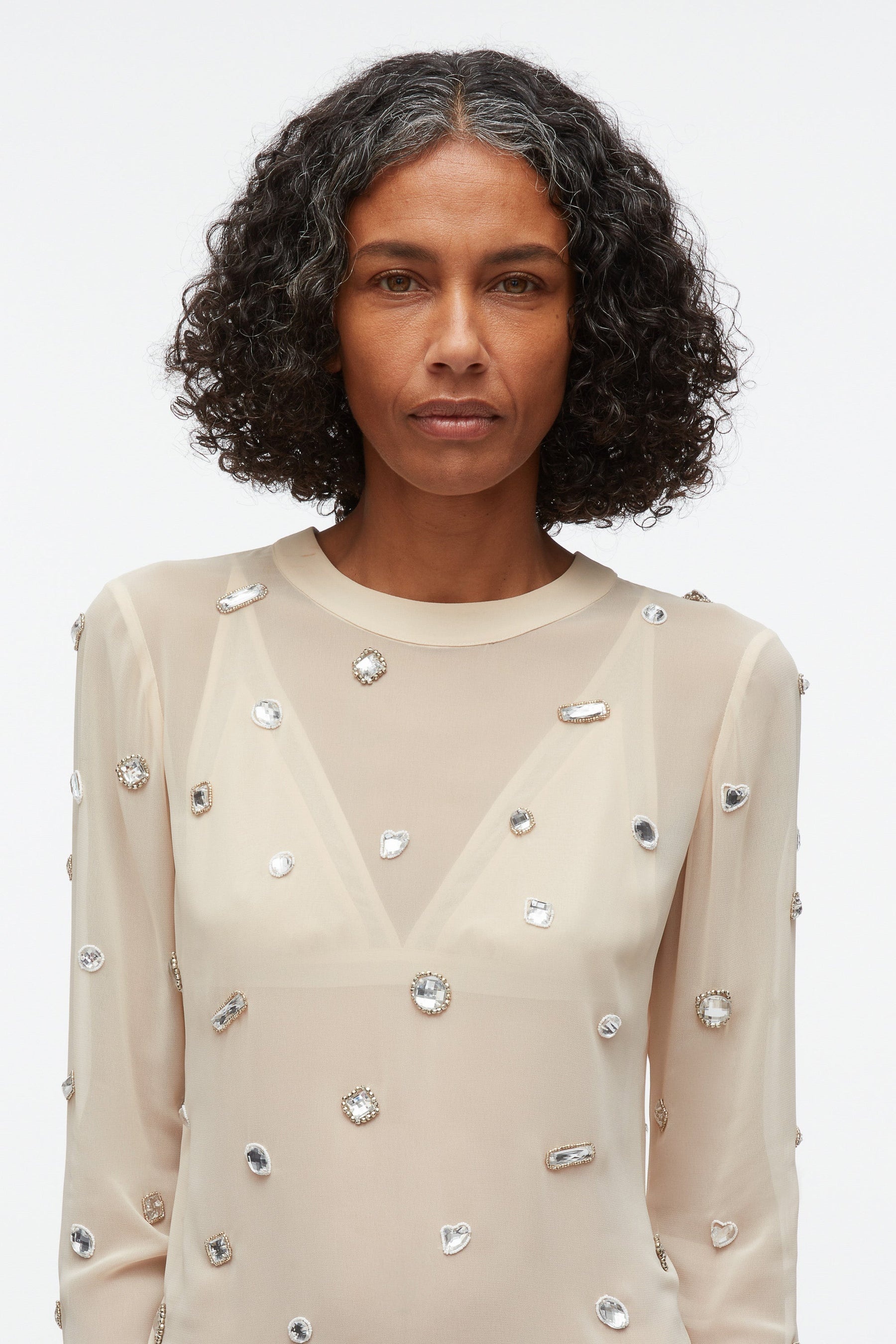 Halo Embroidered Chiffon Long Sleeve Top - 5
