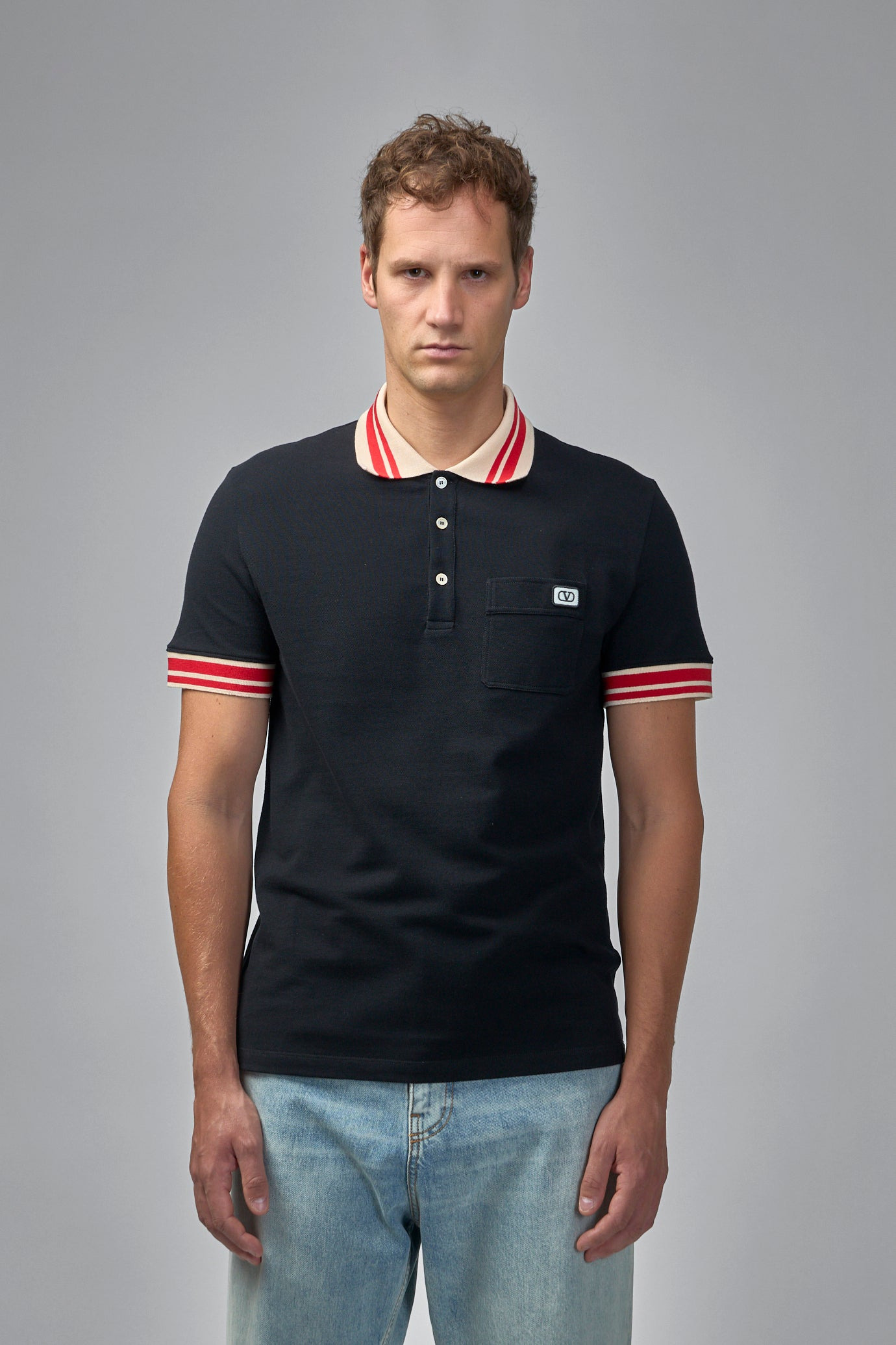 Cotton Piqué Polo Shirt With VLogo Patch - 3