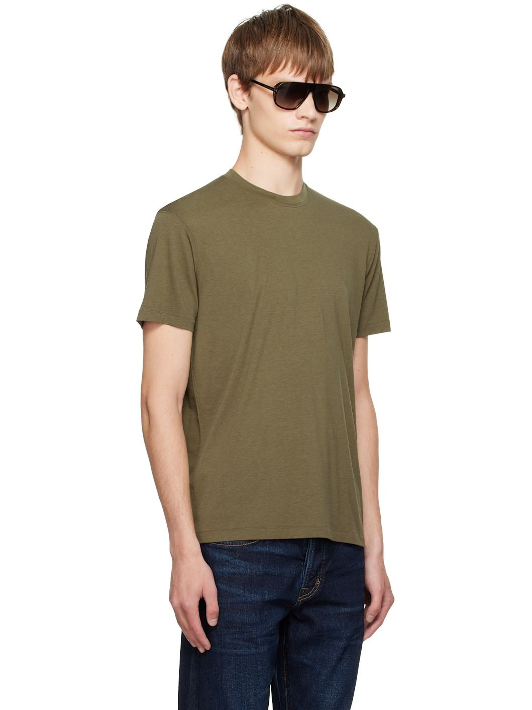 Khaki Lyocell Cotton Crewneck T-shirt - 2