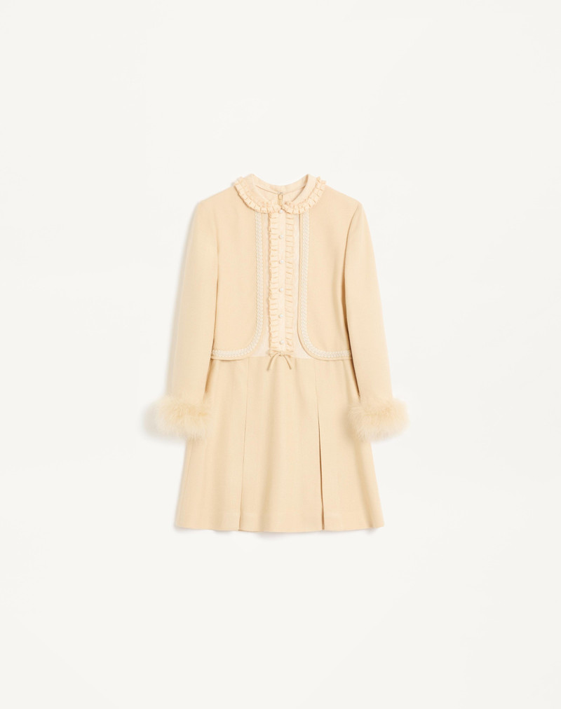 SHORT DRESS IN RUSTIC SILK WITH FEATHERS - 1