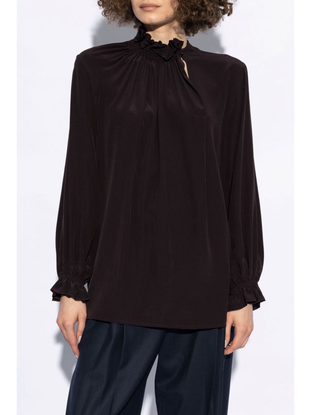 draped silk blouse - 3