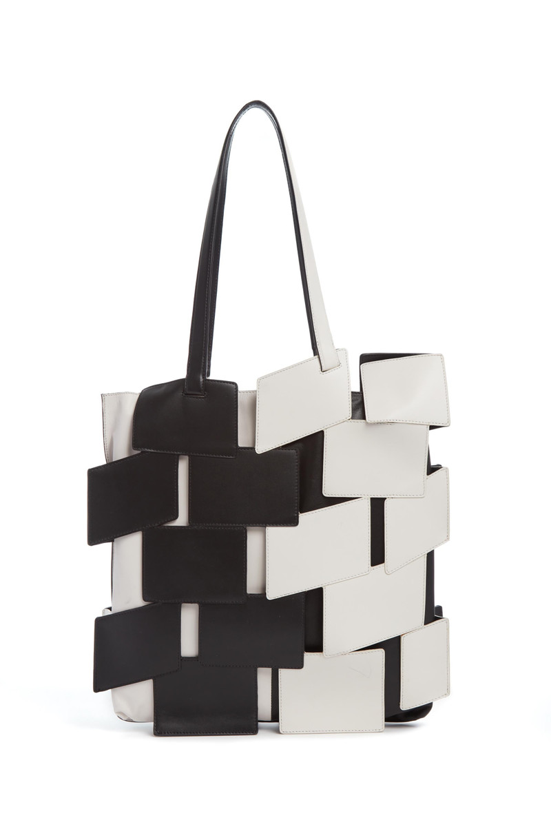 Laquered Patchwork Tote Bag in Black & Ivory Leather 1