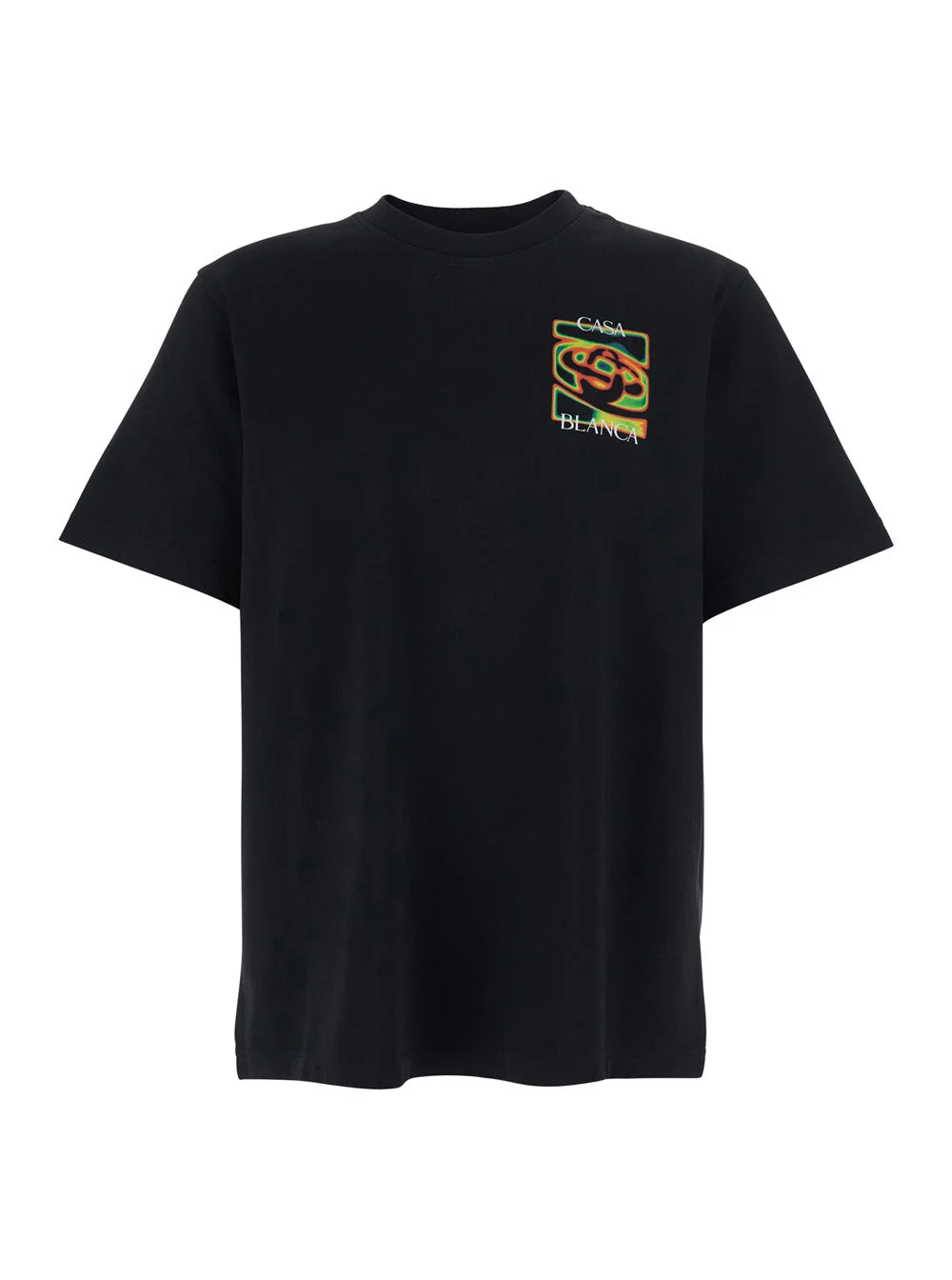 Casablanca Men Black Crewneck T-Shirt With Logo Detail On The Front And Maxi Logo On The Rear In Cot - 1