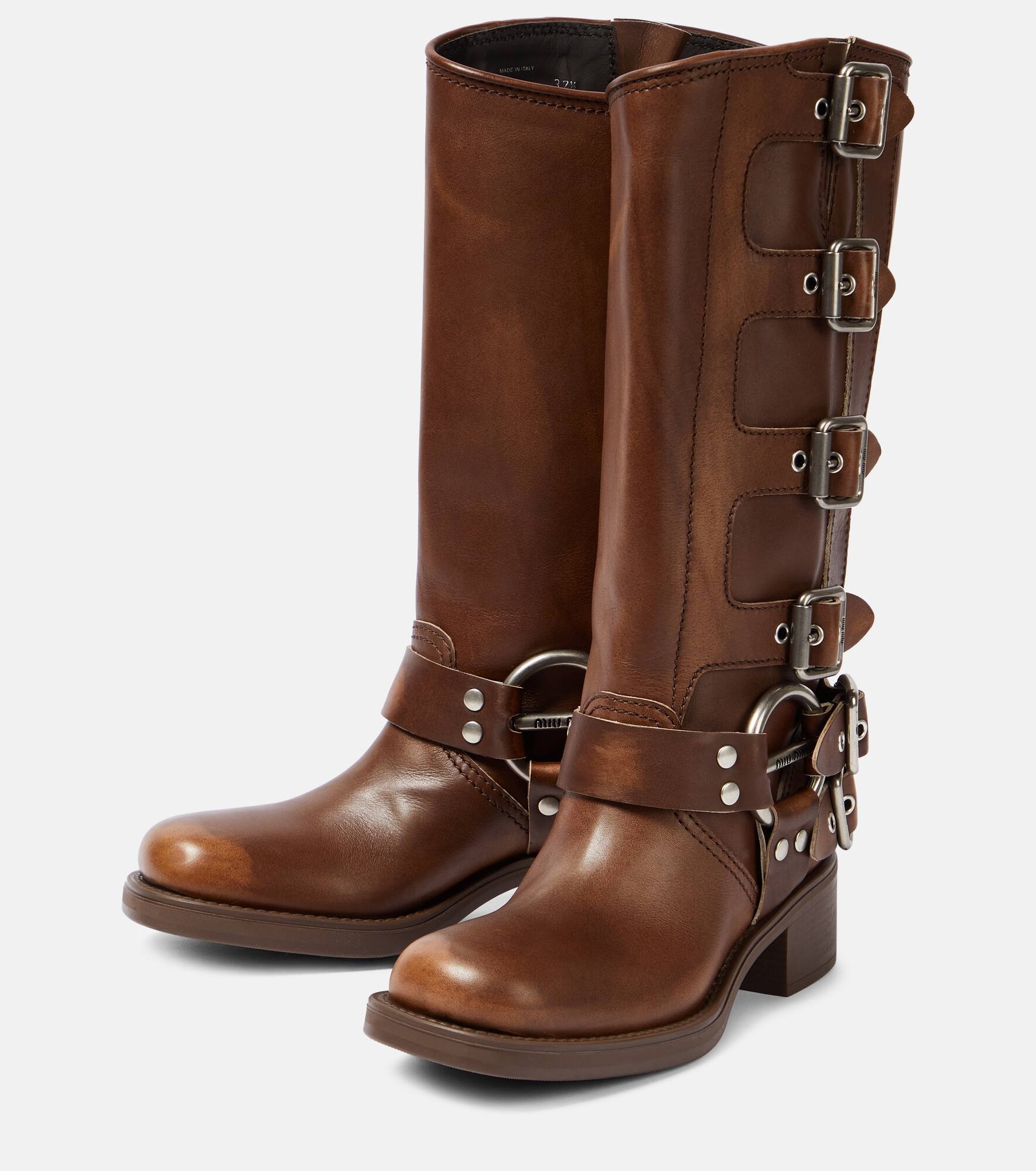 Studded leather knee-high boots - 5