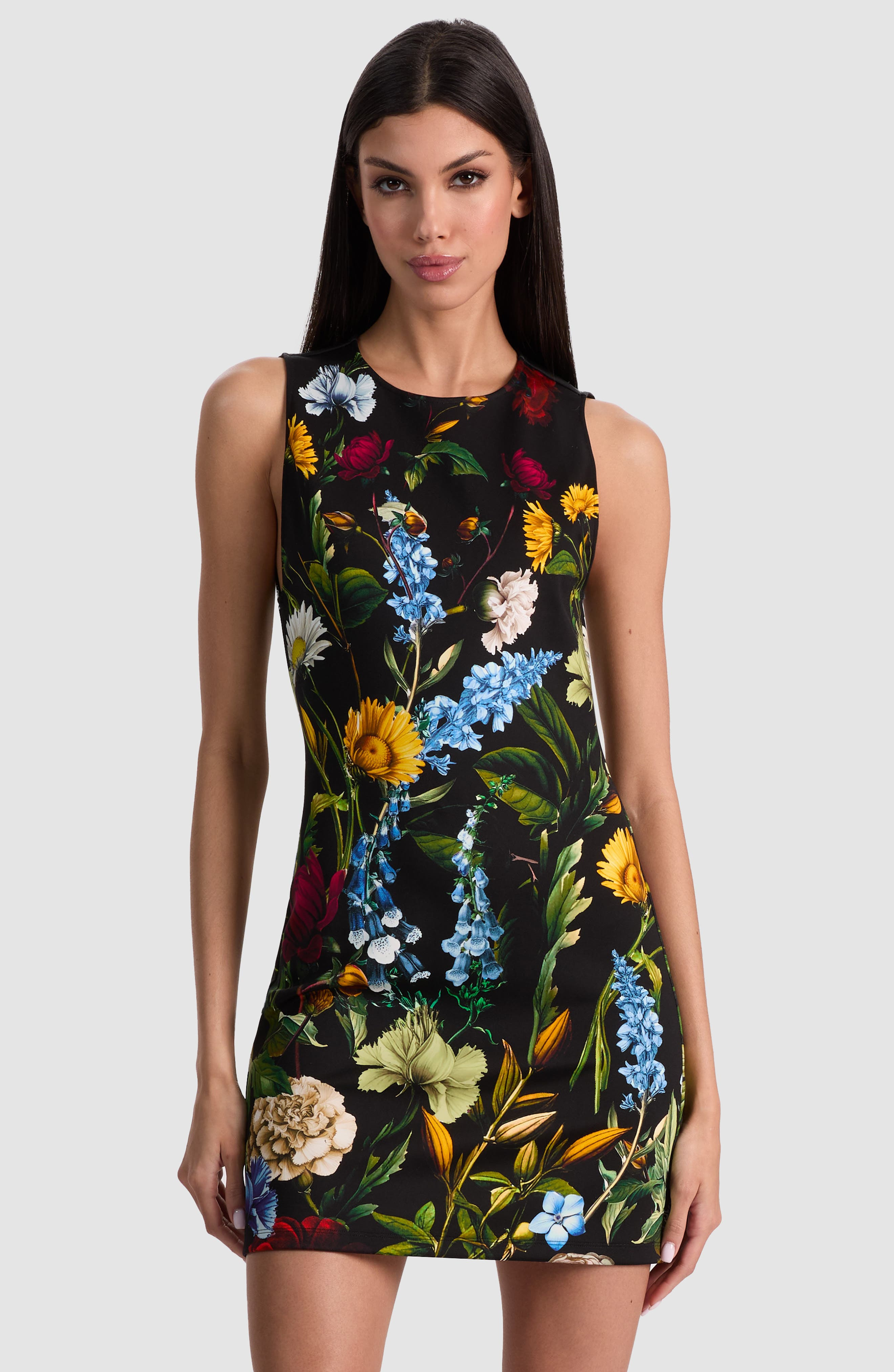 Alice + Olivia Wynell Floral Sleeveless Minidress in Social Hour Black at Nordstrom - 4