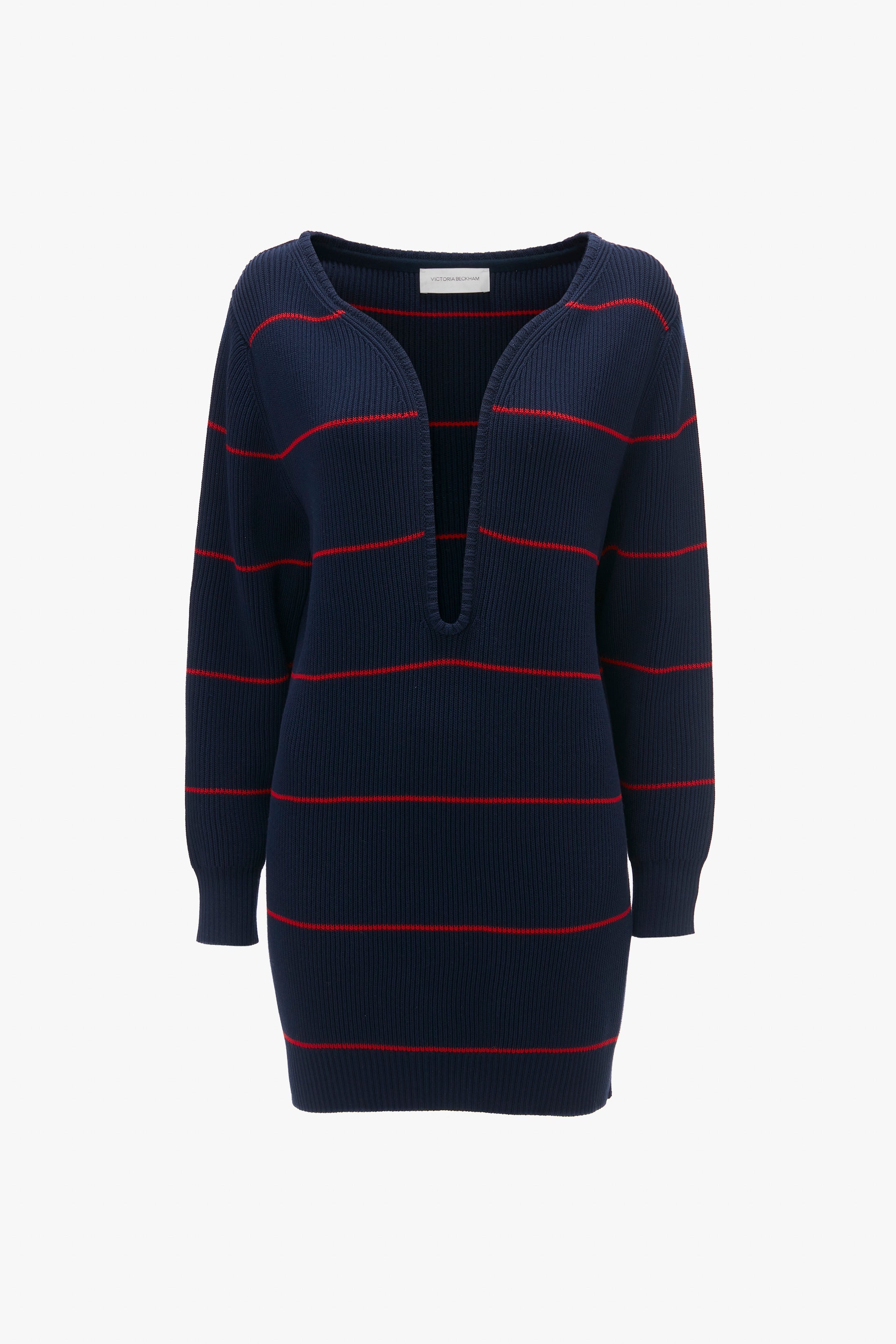 Frame Detail Jumper Dress In Navy-Red - 1