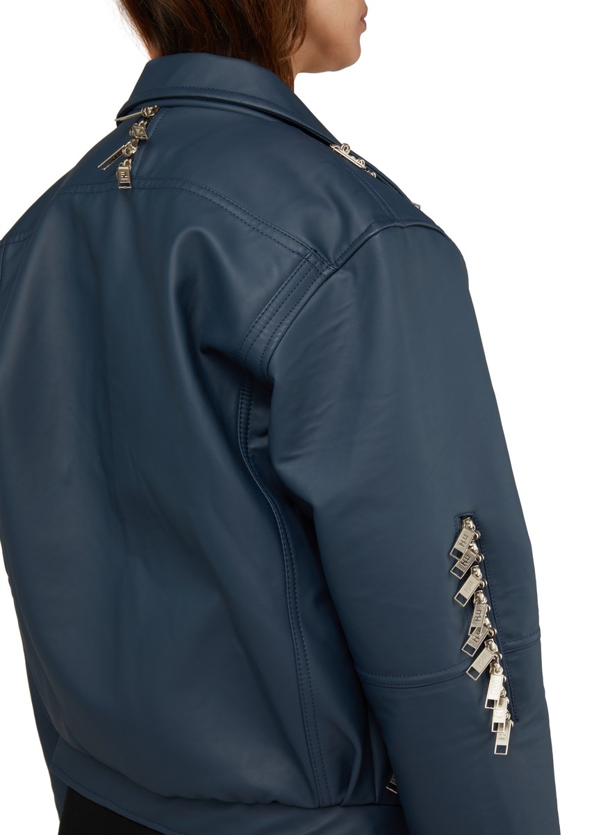 Vegan leather Cropped Biker Jacket - 5
