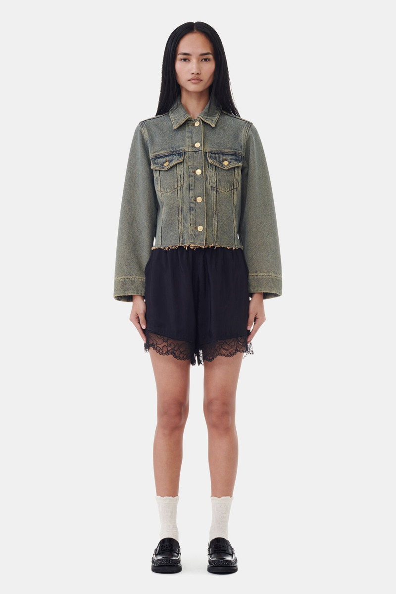 GANNI BLACK VISCOSE HABOTAI ELASTICATED SHORTS outlook