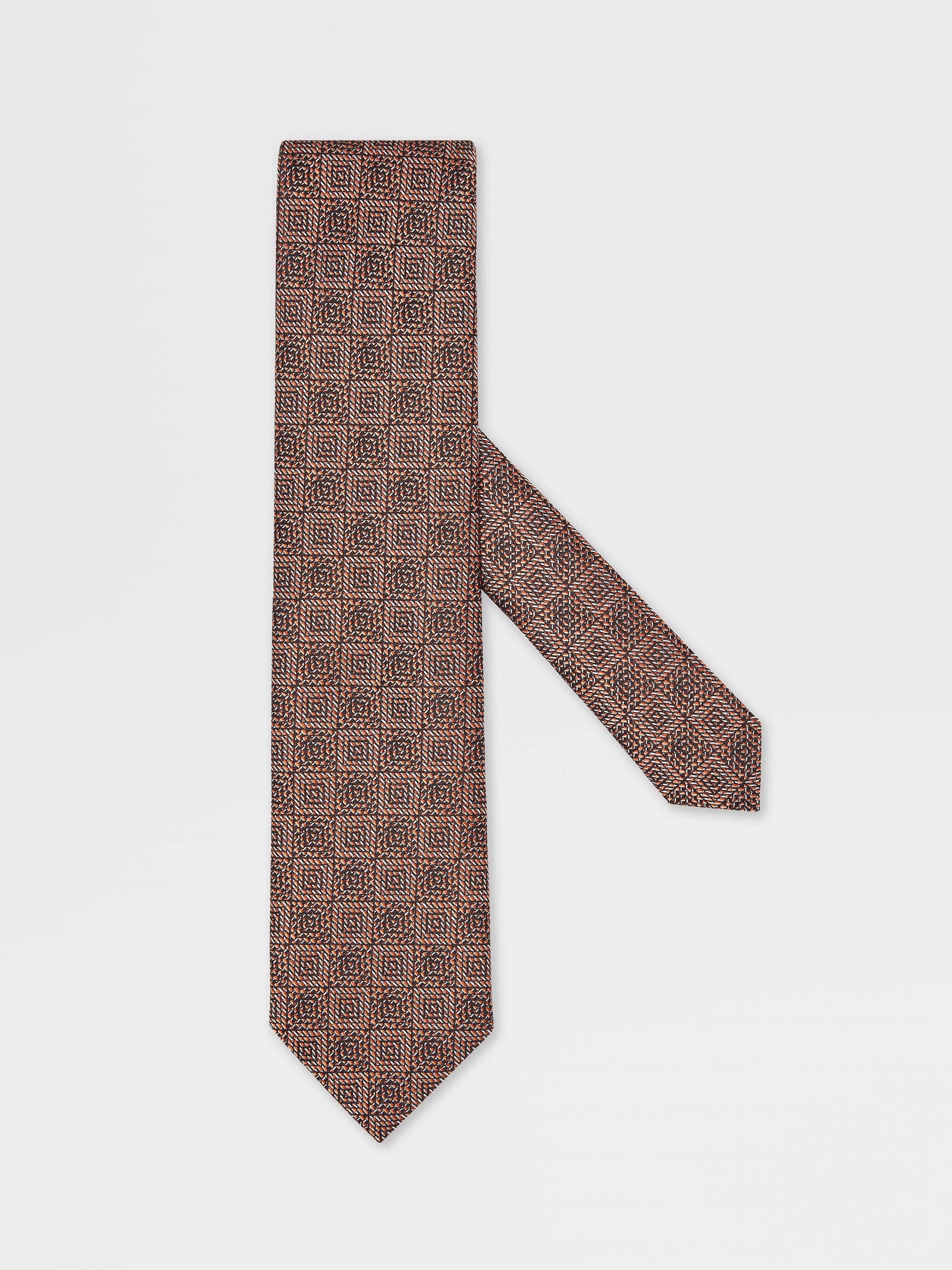 ORANGE JACQUARD SILK TIE - 1