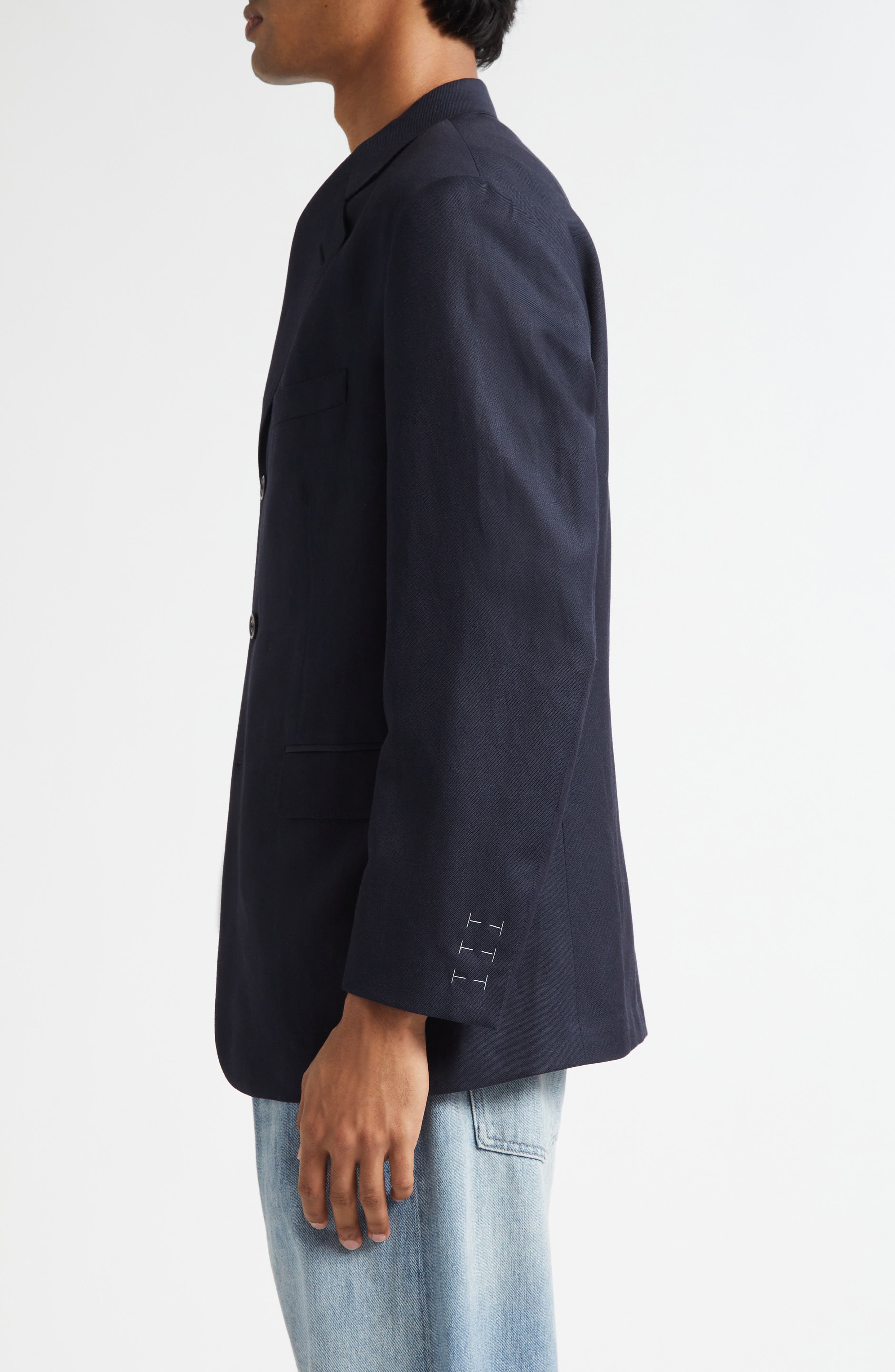 Maison Margiela Work in Progress Virgin Wool & Linen Blazer in Blue at Nordstrom - 3