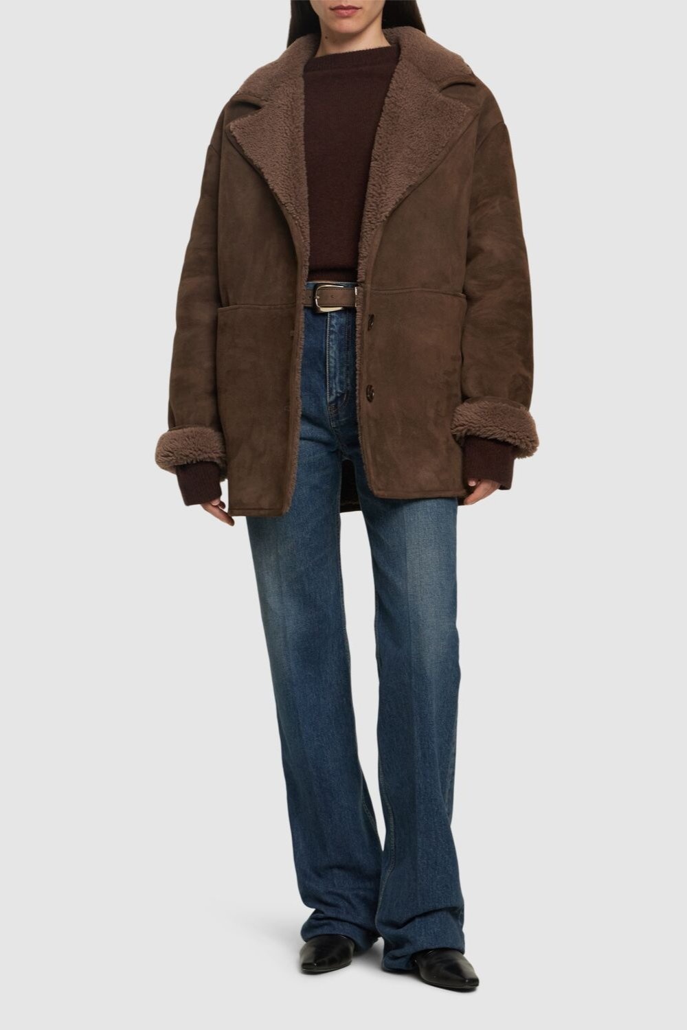 Cirebo Suede Shearling Coat Taupe - 2