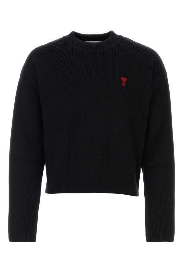 Black stretch cotton blend sweater - 1