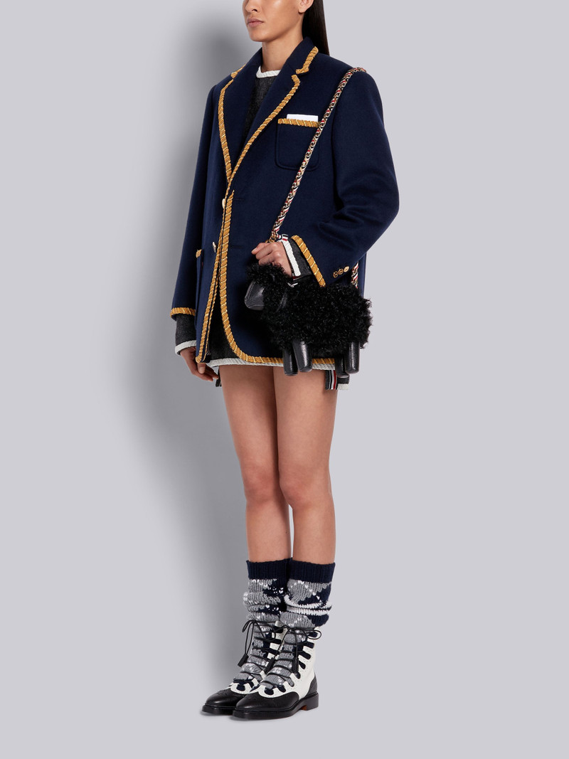 Black Lambskin and Pebbled Calf Small Grosgrain Woven Chain Sheep Bag 6