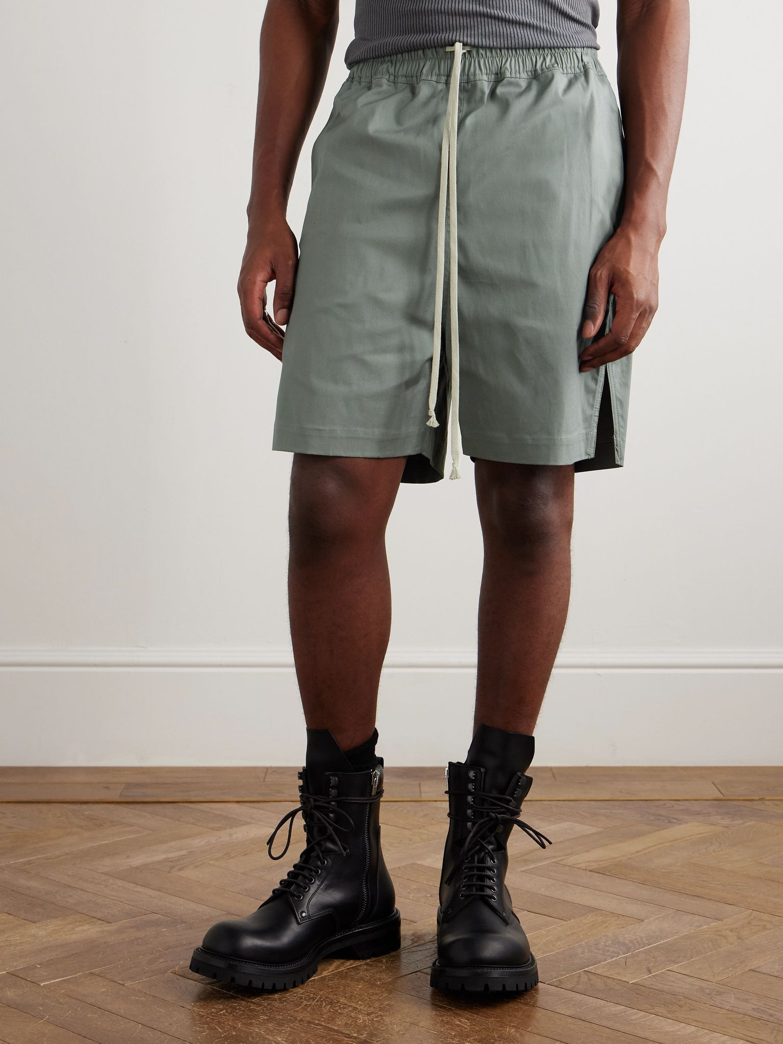 Straight-Leg Cotton-Blend Poplin Drawstring Shorts Gray - 3