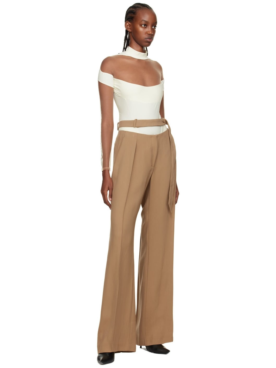 Tan Fluid Trousers - 4