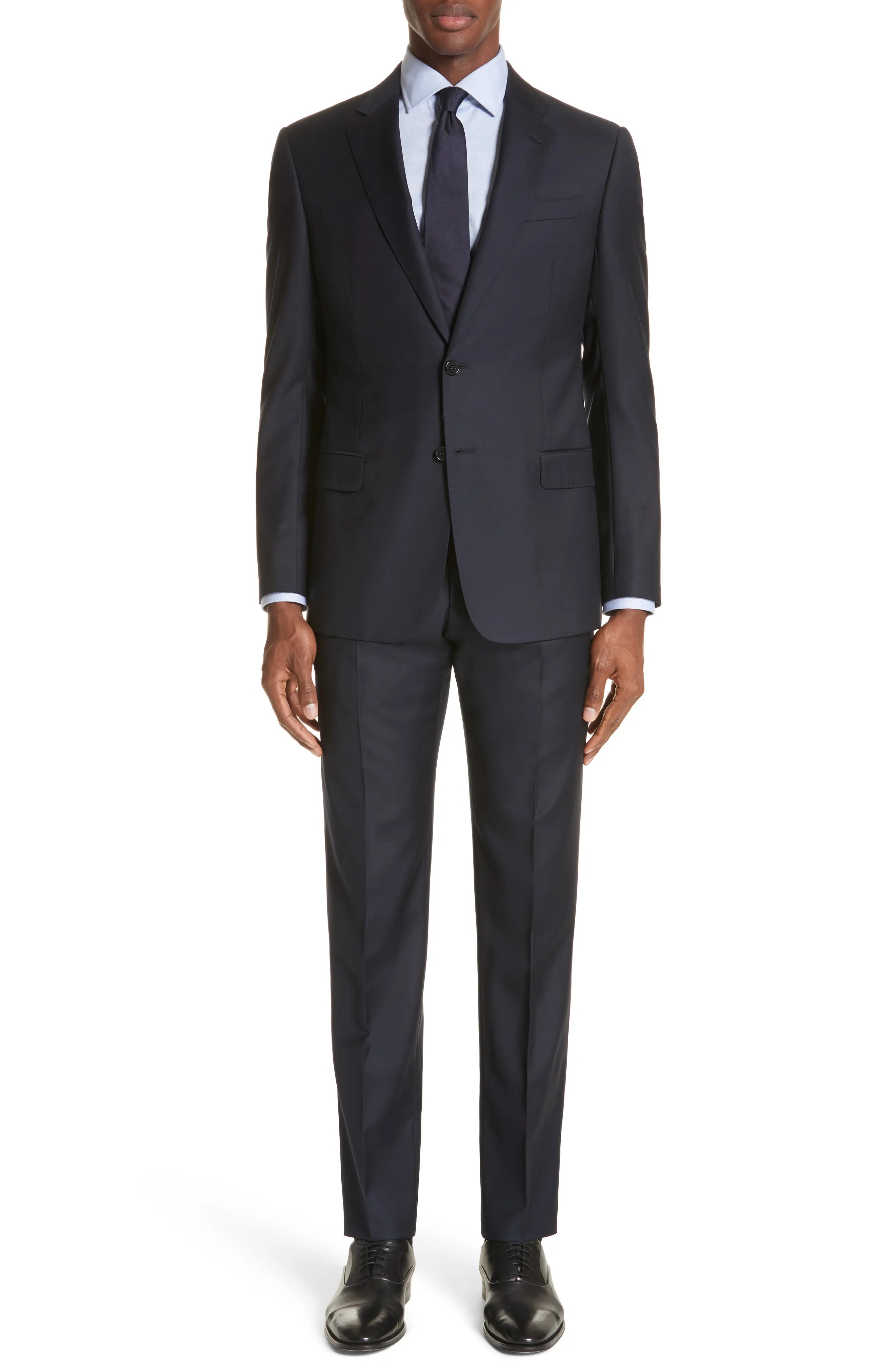 Trim Fit Solid Wool Suit - 1