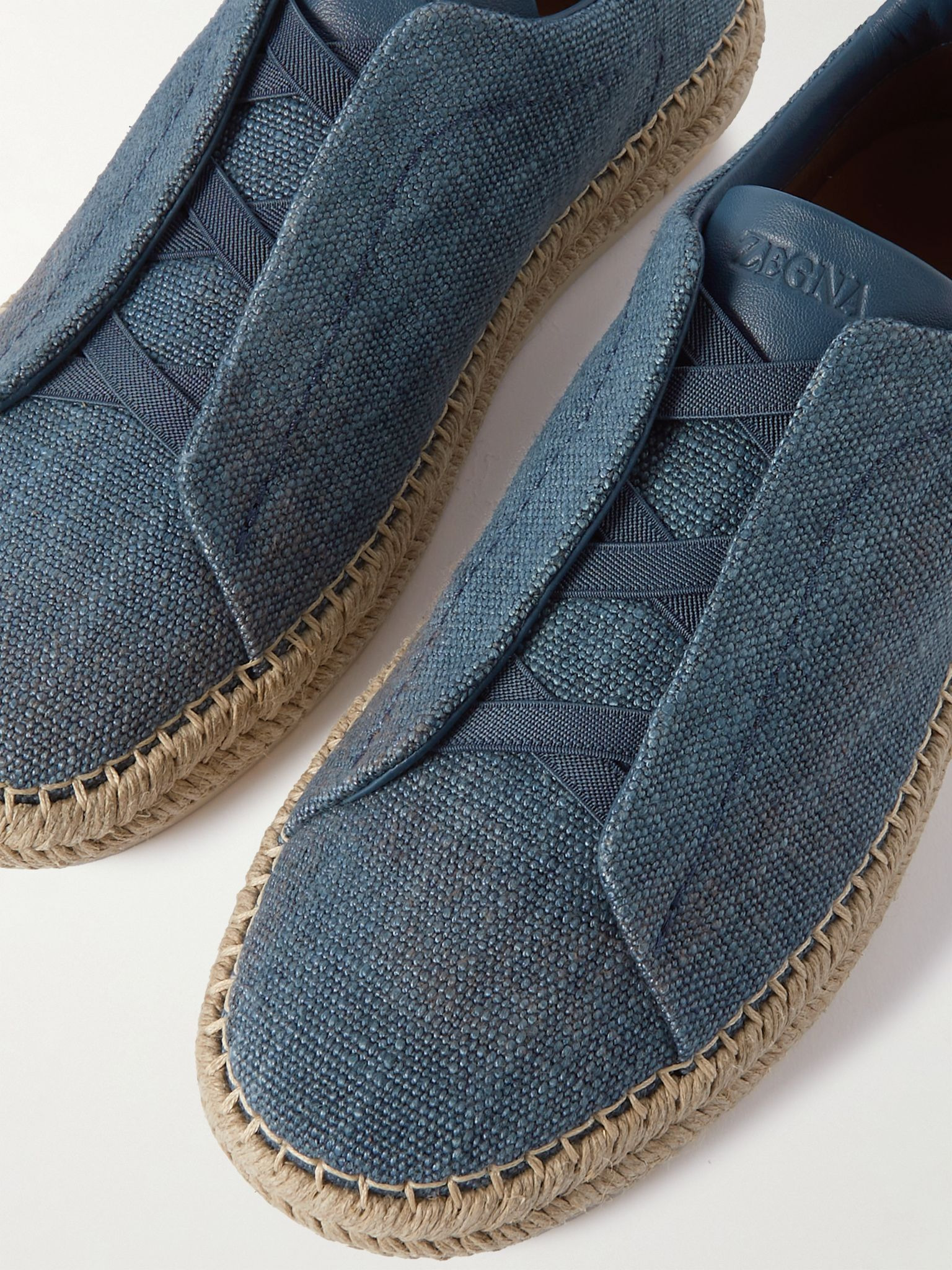 Triple Stitch™ Leather-Trimmed Canvas Slip-On Sneakers Blue - 6
