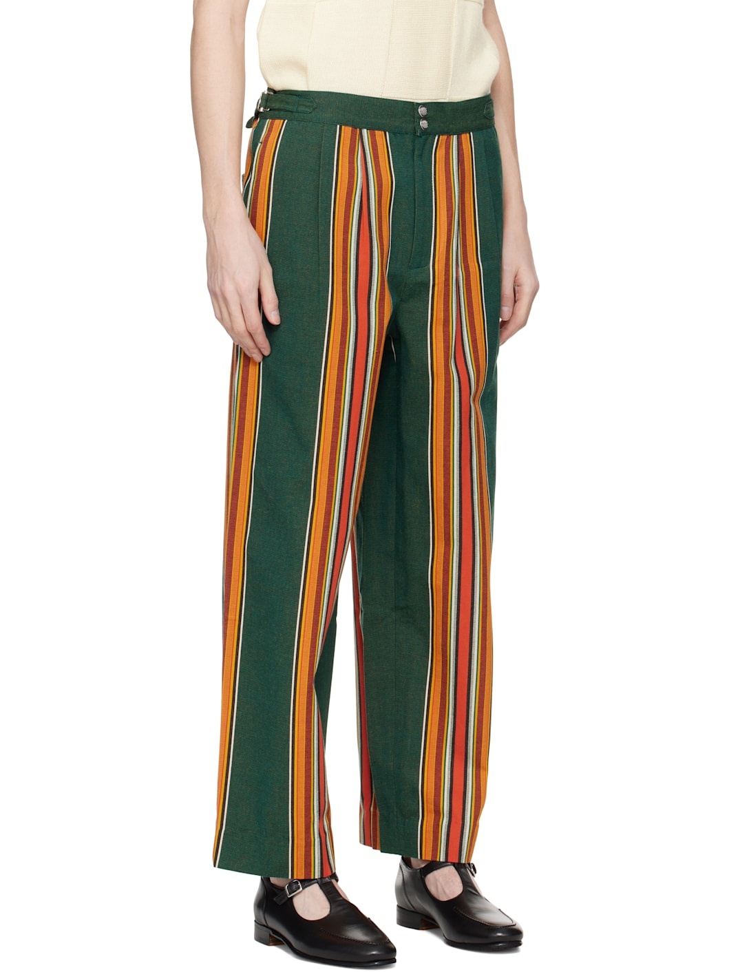 Green & Orange Parakeet Stripe Trousers - 2