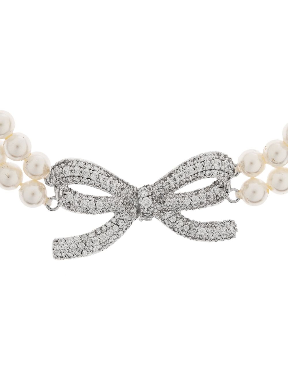 crystal-bow faux pearl-double strand bracelet - 4