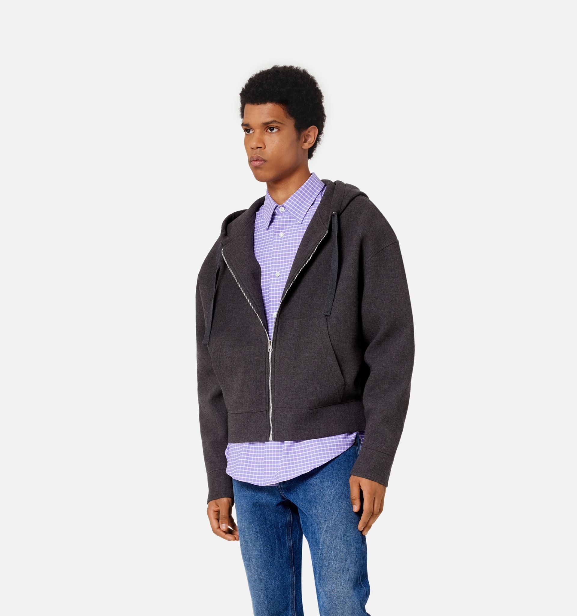 Wool Viscose Zipped Hooded Jacket - 2