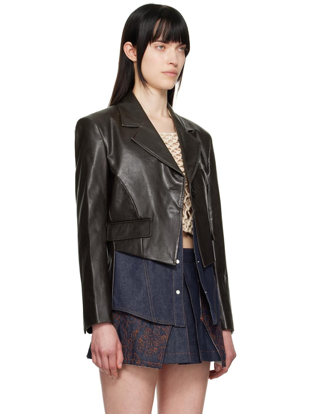 Brown Hybrid Faux-Leather Blazer - 2