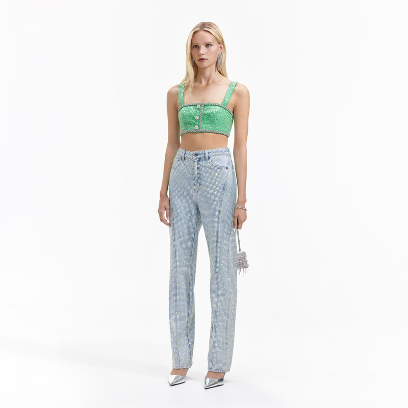 self-portrait Green Boucle Crop Top outlook