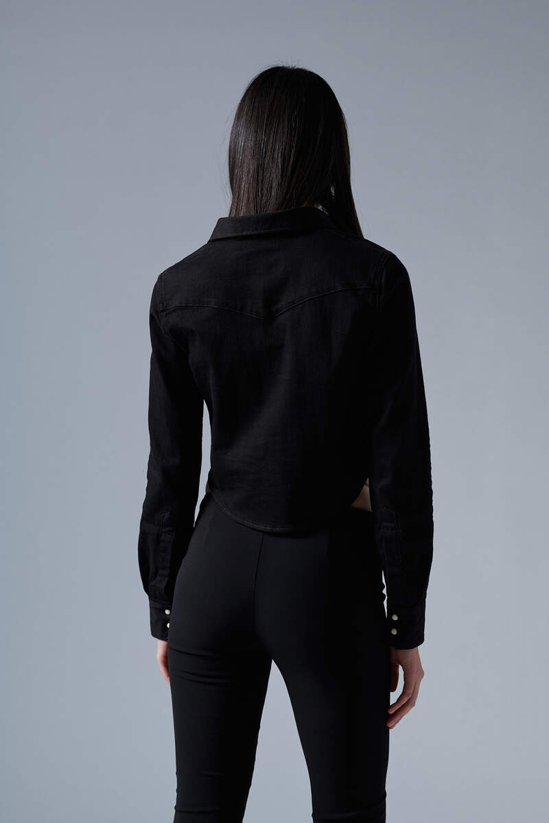 DSQUARED2 BLACK BULL WASH ICON WESTERN CROPPED SHIRT outlook