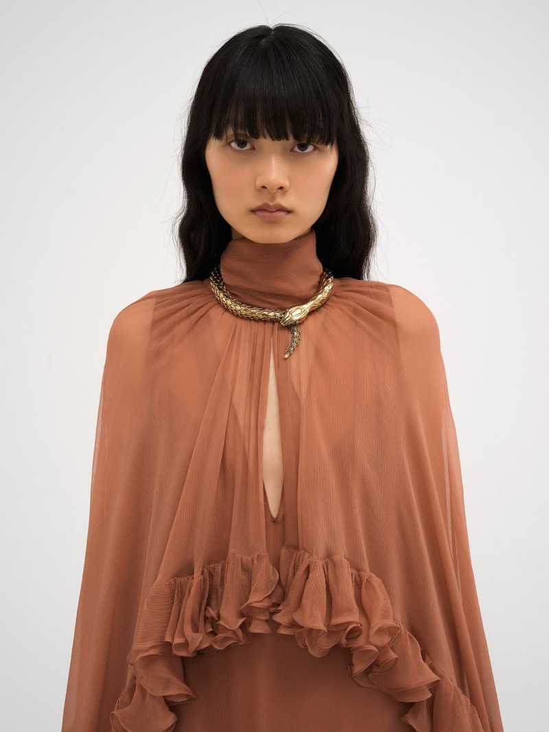 MOCK-NECK RUFFLE DRESS IN SILK MOUSSELINE 3