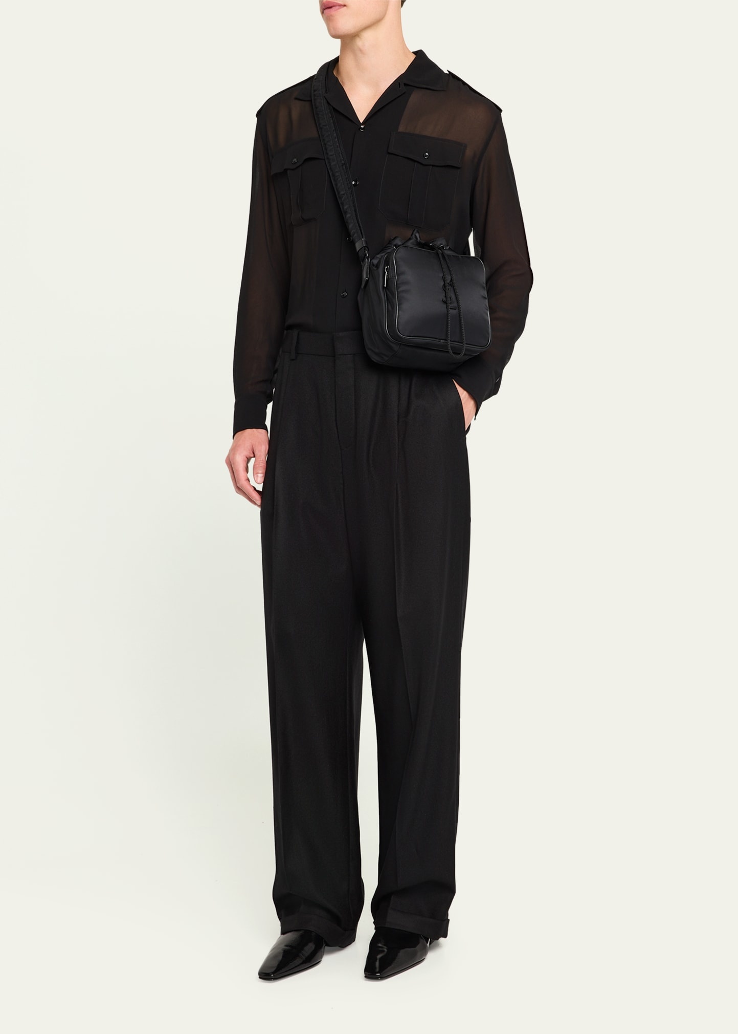 Men's Niki Small YSL Bucket Crossbody Bag in Nylon - 6
