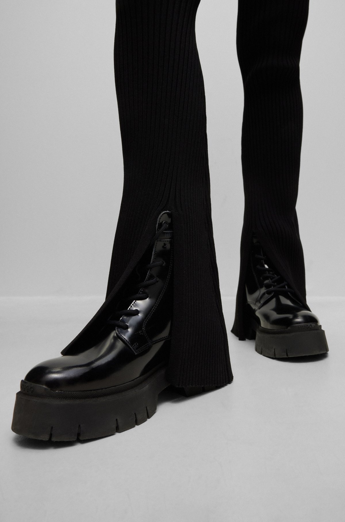 RIBBED-CREPE REGULAR-FIT TROUSERS WITH SLIT HEMS - 5