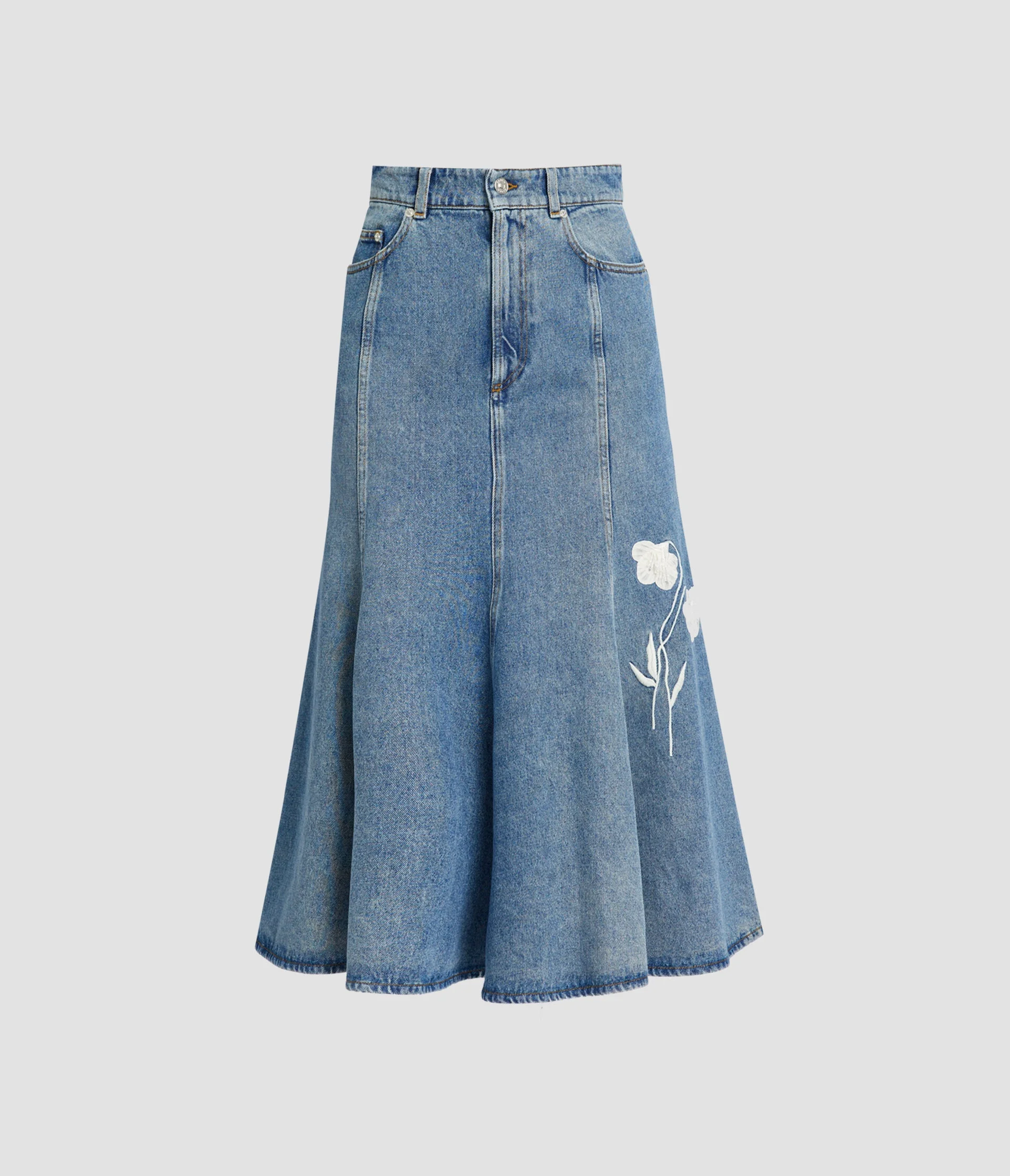 EMBROIDERED DENIM MIDI SKIRT - 1