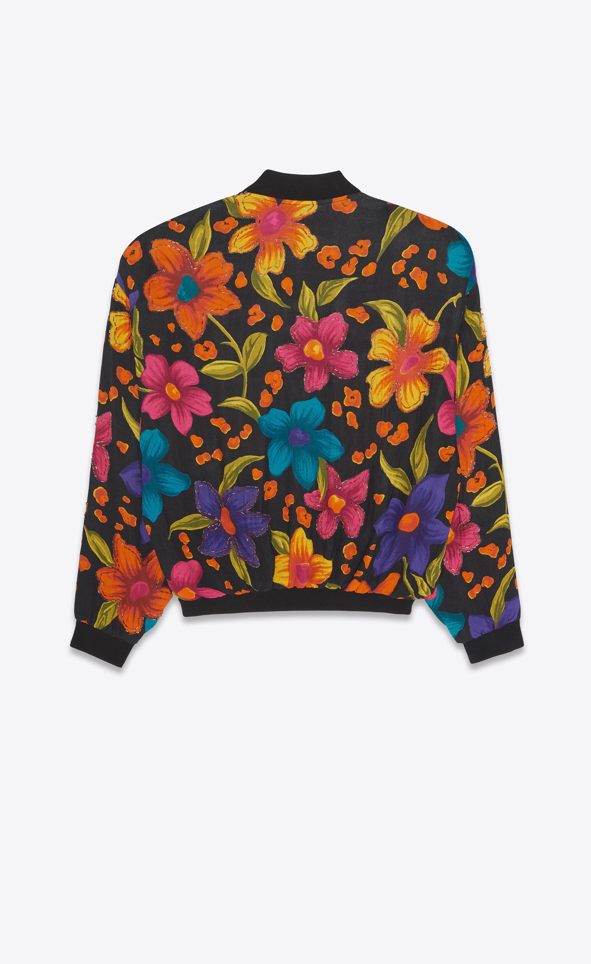 Embellished Floral-Print Crepe Bomber Jacket - 3