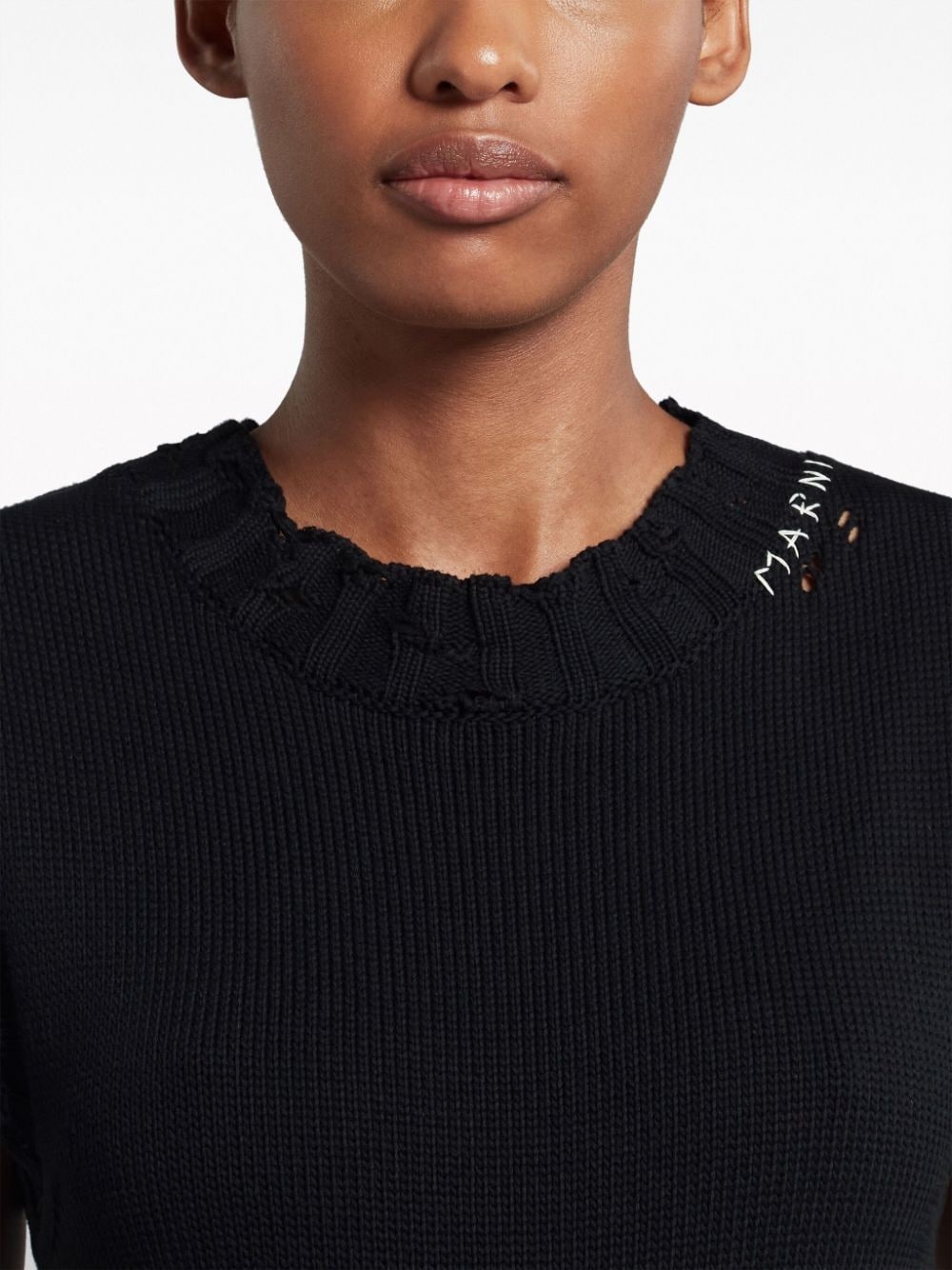 distressed-effect knitted cotton dress - 5