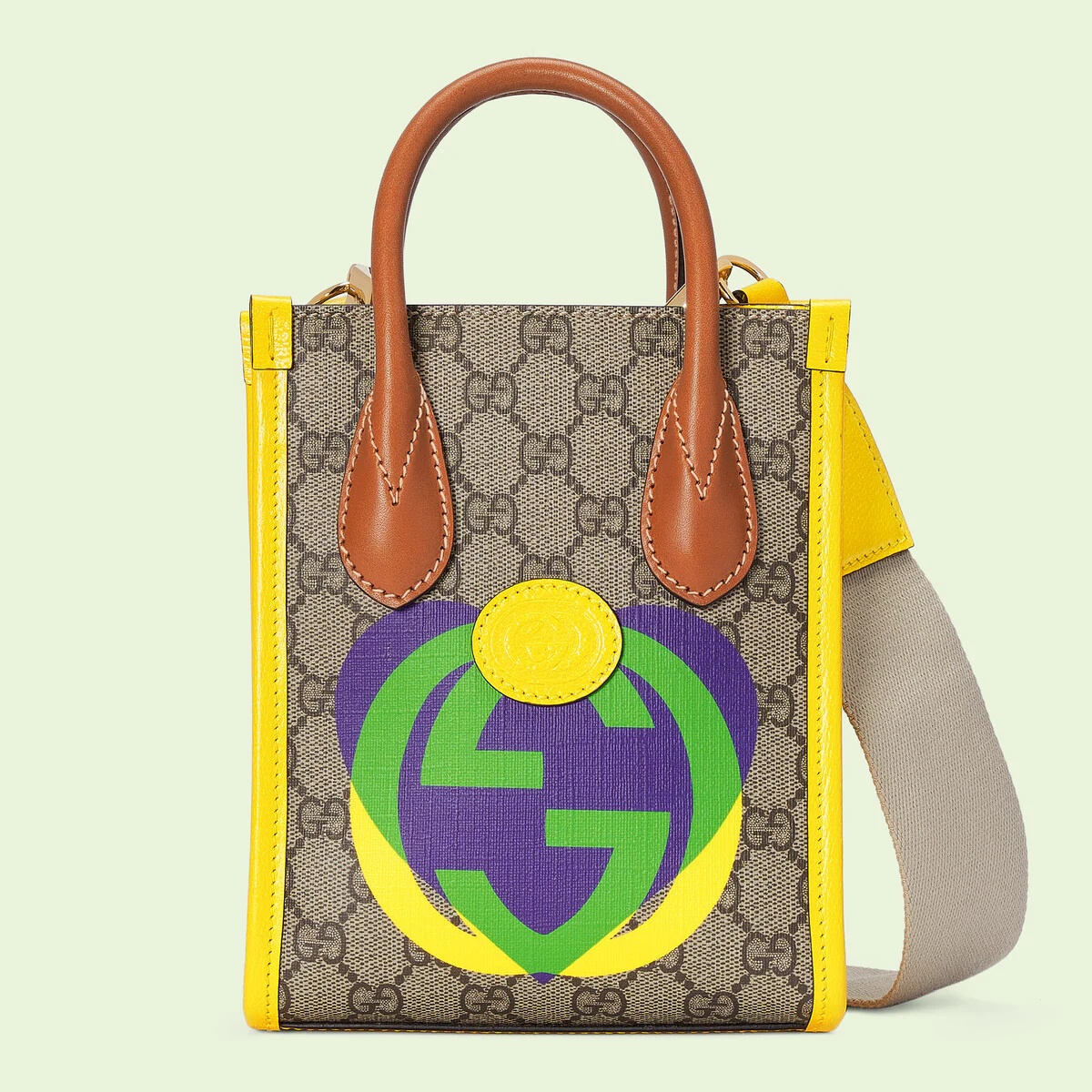 Mini tote bag with Interlocking G heart print - 1