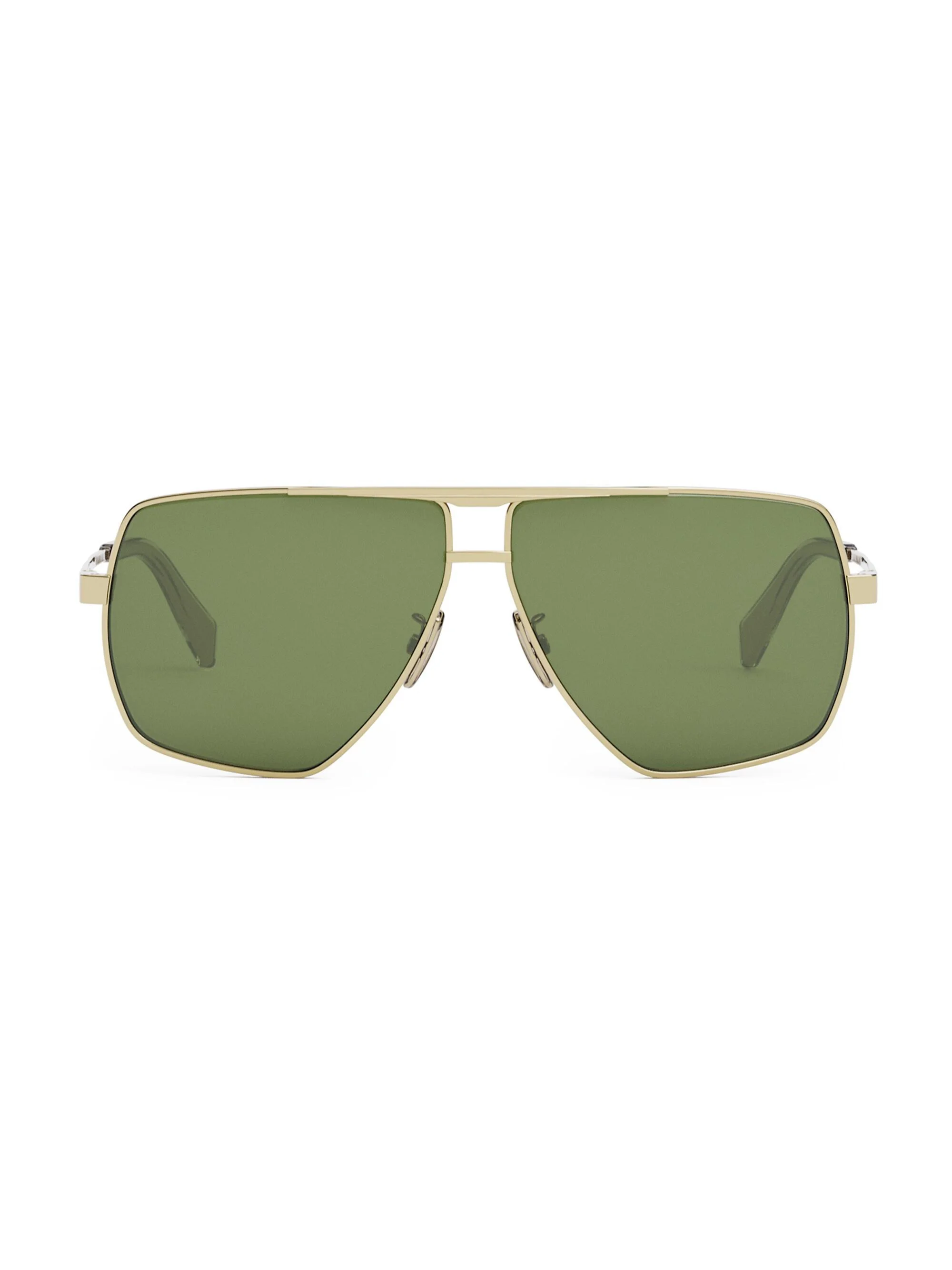 Men's Rectangular 58MM Metal Sunglasses - Shiny Gold Green - 1