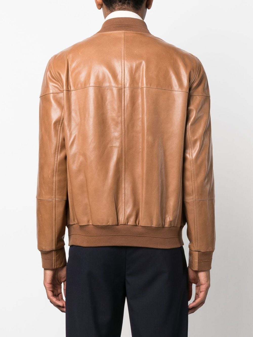 zipped leather bomber jacket - 4