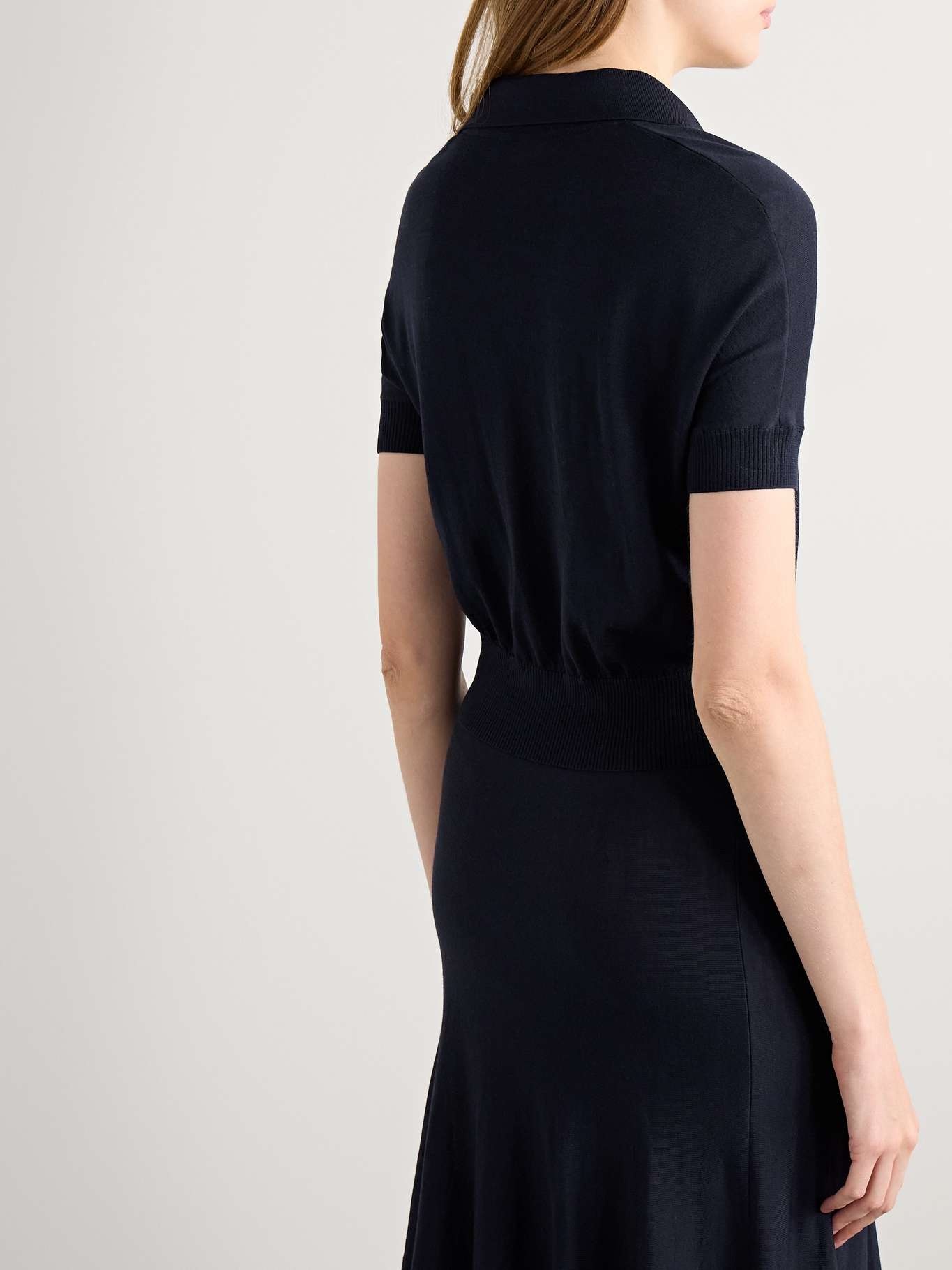 Morgane cropped wool-blend polo top Navy - 3