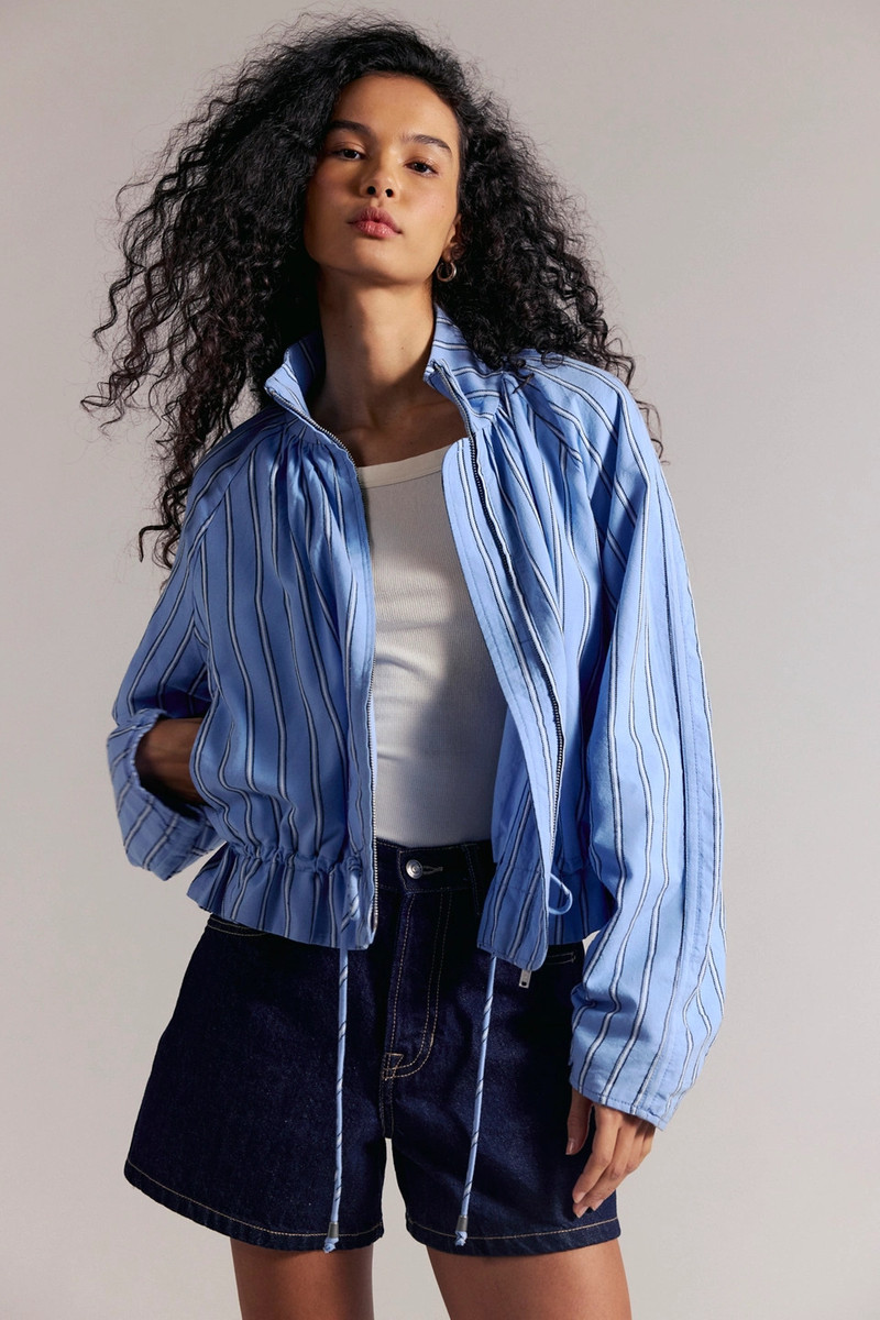 Devon Striped Balloon Funnel-Neck Jacket 4