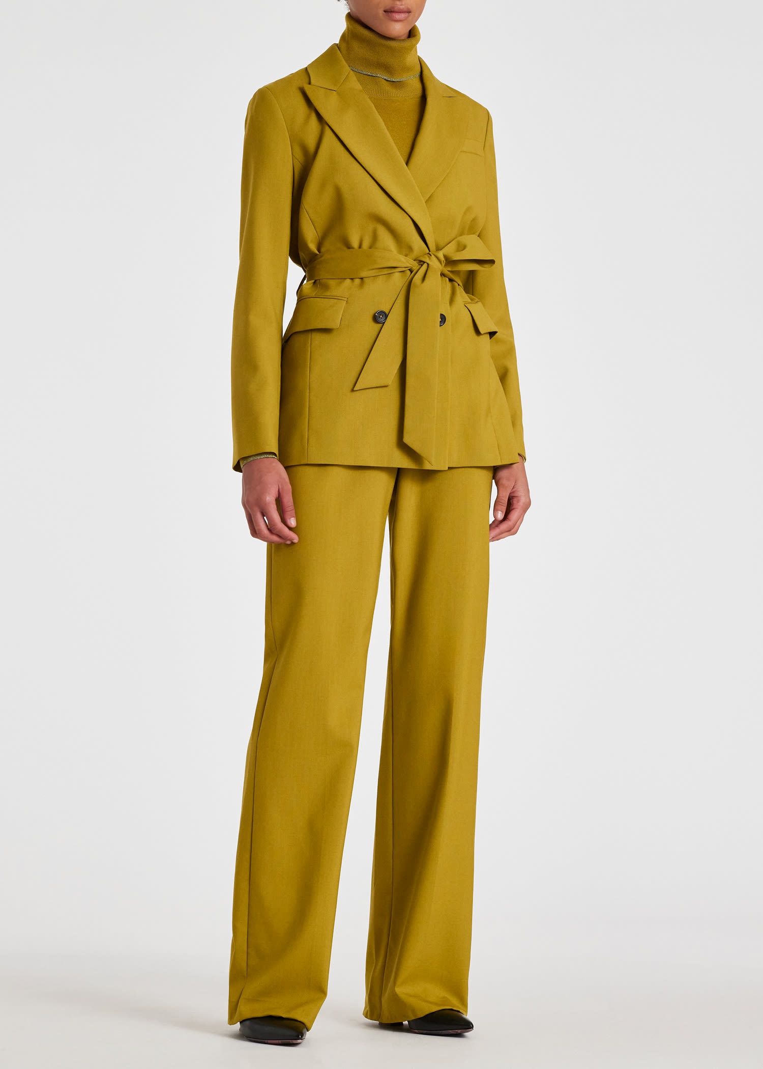 Wool Tie-Waist Wide Leg Suit - 7