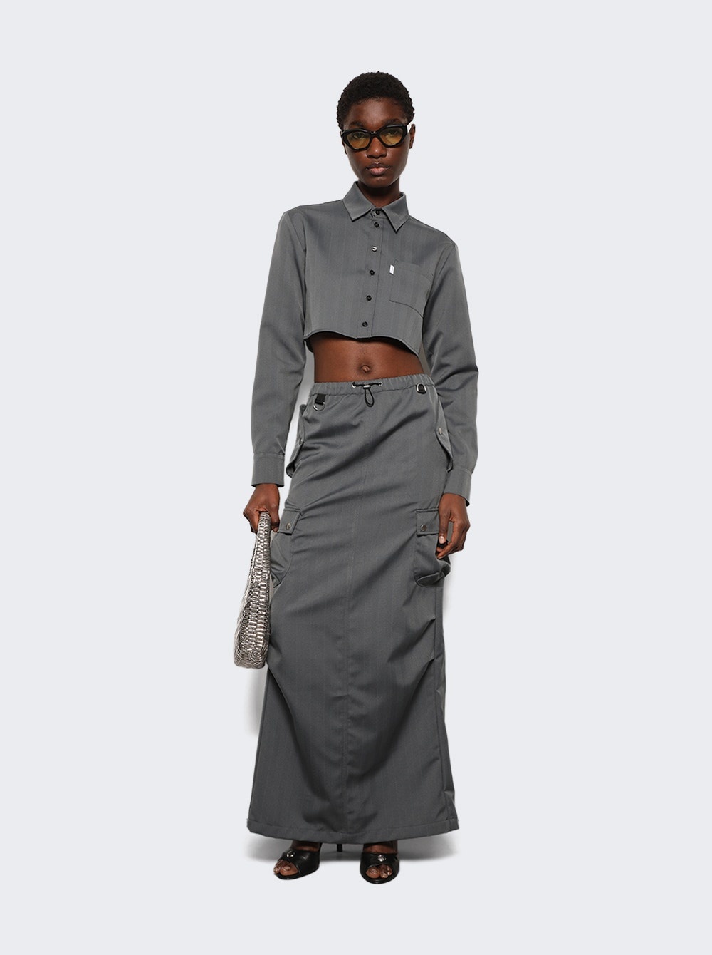 Tailored Cargo Maxi Skirt Grey Black - 2