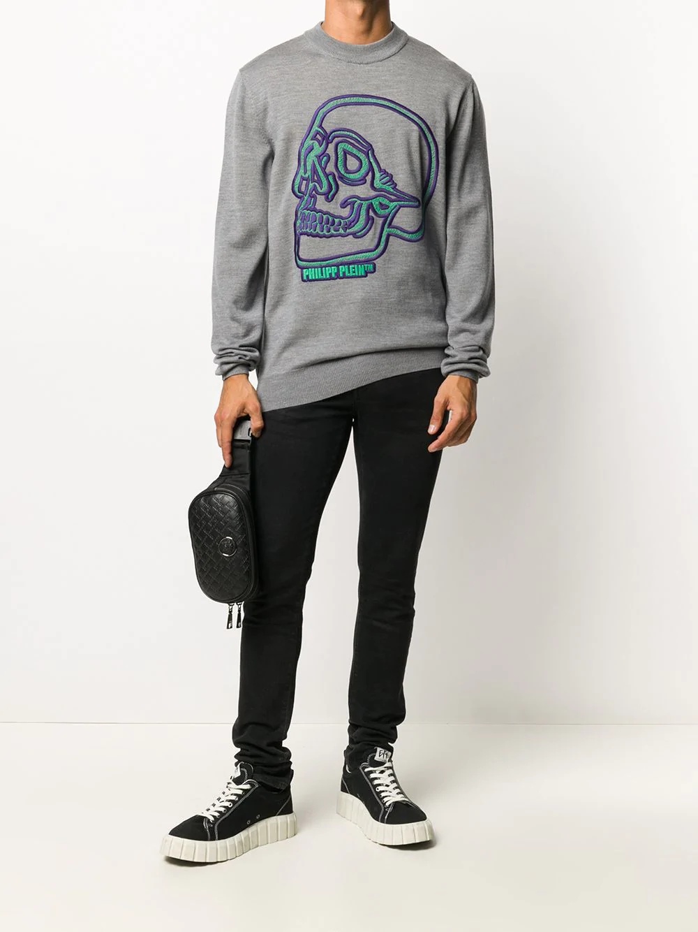 logo skull embroidered sweatshirt - 2